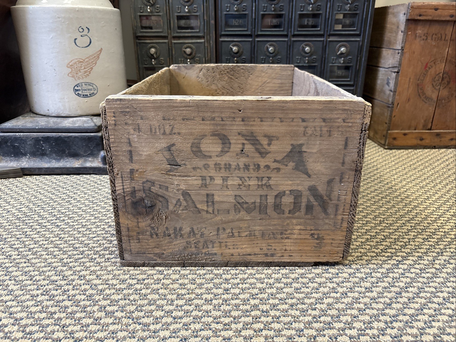 Vintage Wood Iona Alaska Salmon Crate Nakat Packing Seattle Washington Fish Box