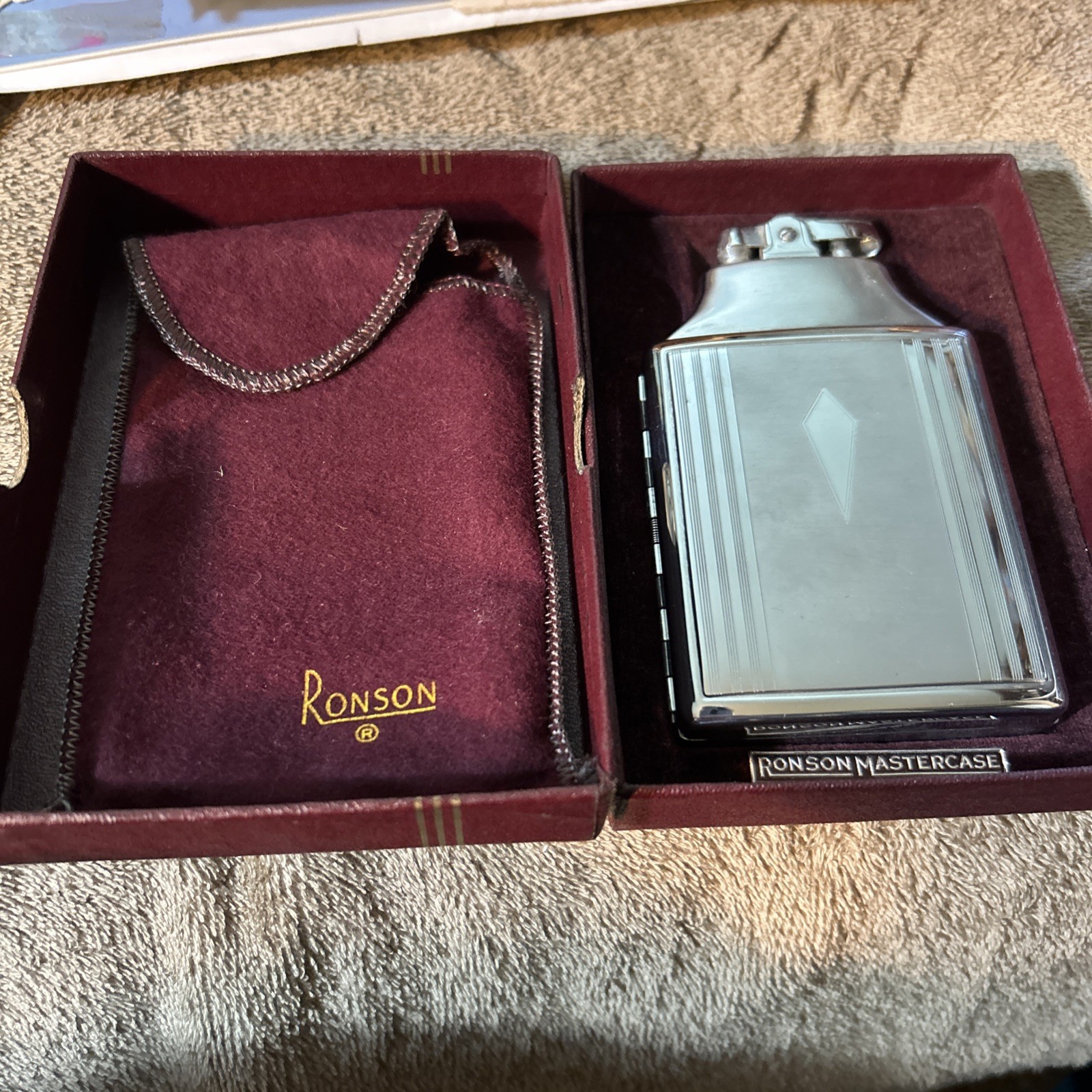 Mint NOS Vintage Ronson Twentycase Lighter Cigarette Case Combo Box Pouch UNUSED