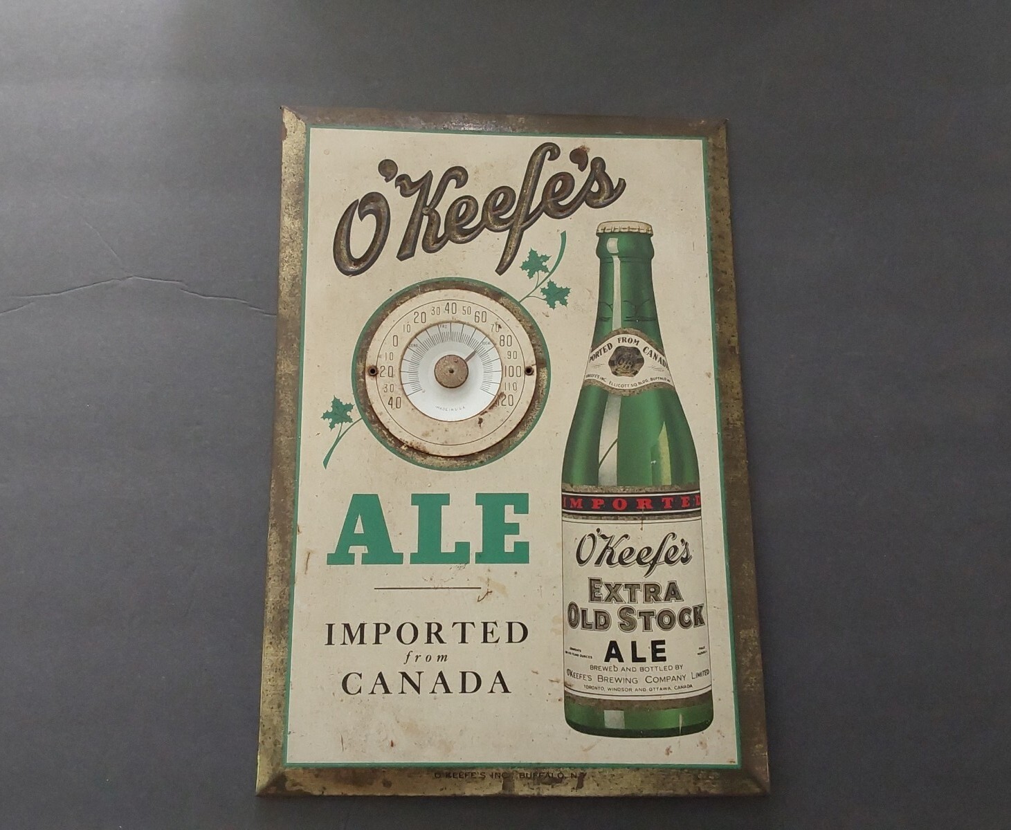 Vintage O\'Keefe\'s Extra Old Stock Ale Wall Advertising Thermometer Canada Beer 