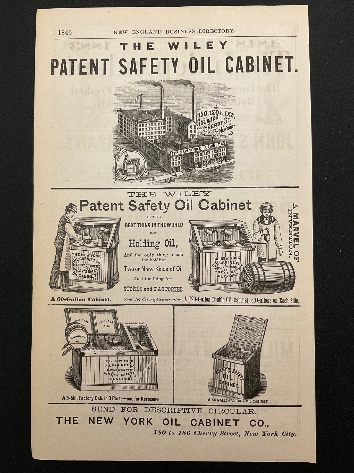 1883 Antique Ad Page Wiley Patent Safety Oil Cabinet, The Independent News, NY