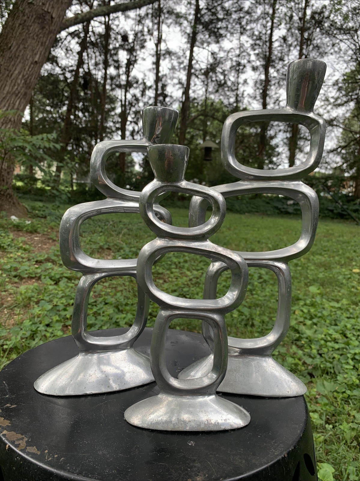 Vintage Mathew Hilton (?) Sculptured Circles 80s Brutalist Candlesticks