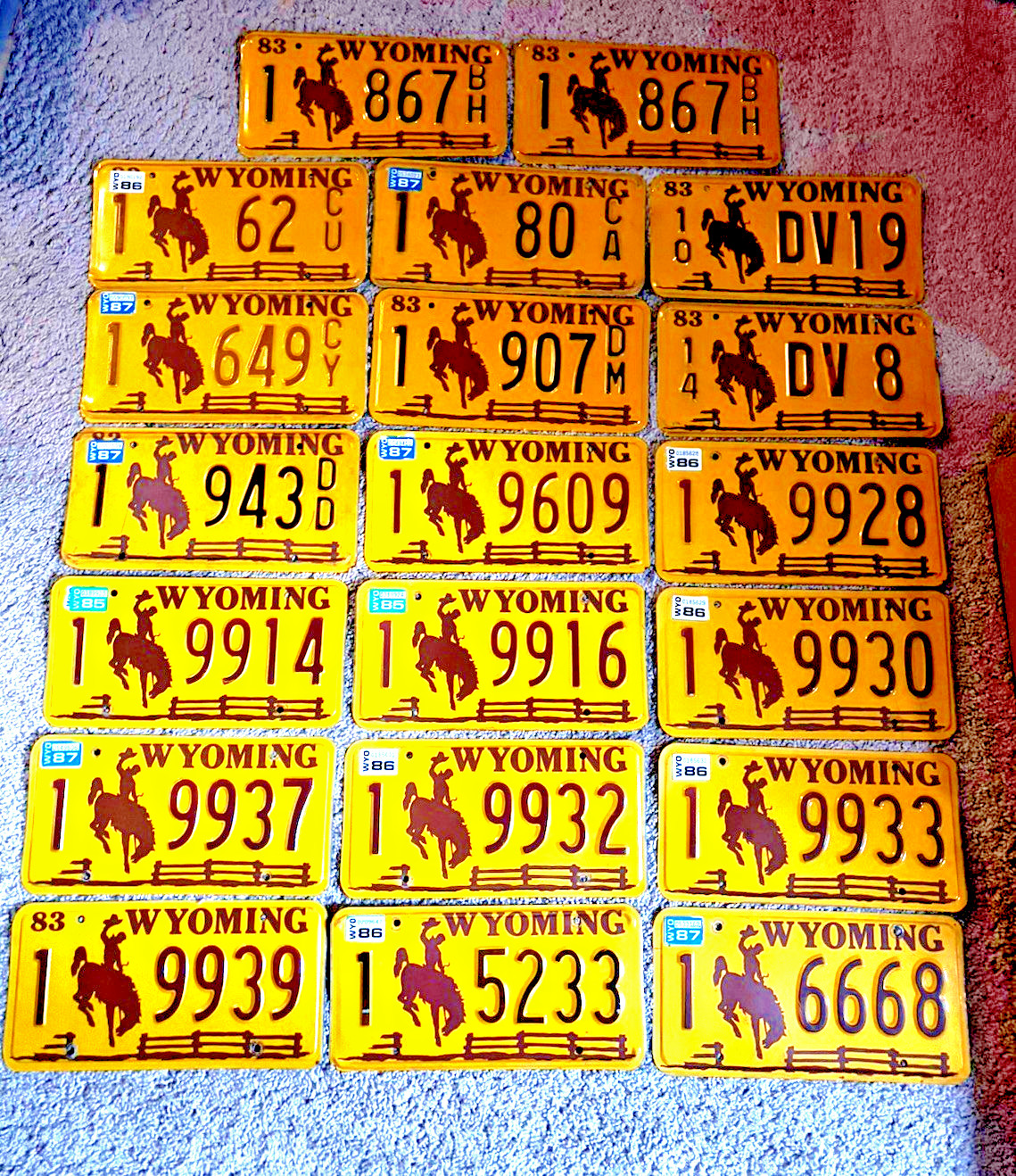 1983 Wyoming License Plates Lot Of 20 Nice