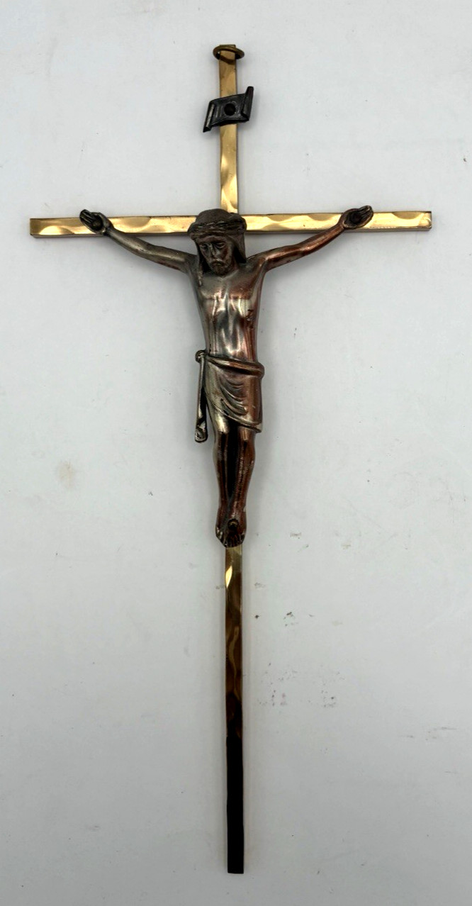 1970s Germany Brass Cross Crucifix Wall Hanging INRI 10” Vintage