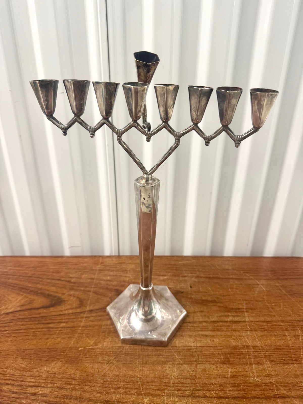 Vintage Mid-Century Modern Silver-Plated Hanukkah Menorah