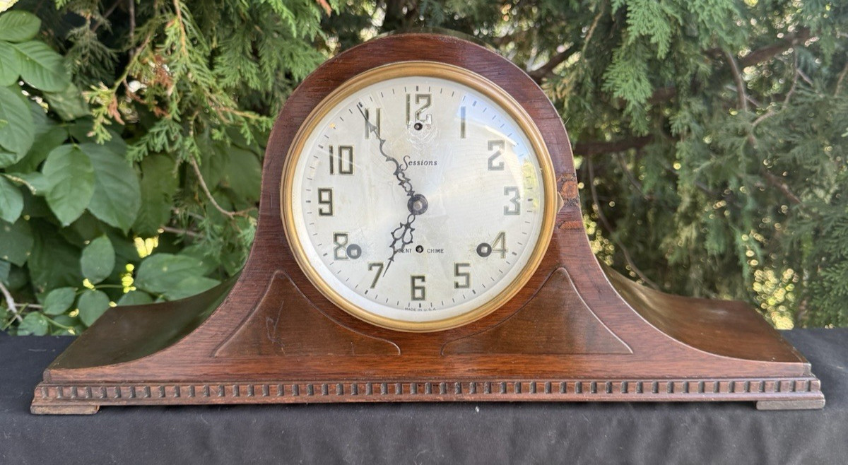 C 1925 Sessions STRATFORD Chime Rod Tambour Mantle Clock  NEEDS SERVICE ORIGINAL
