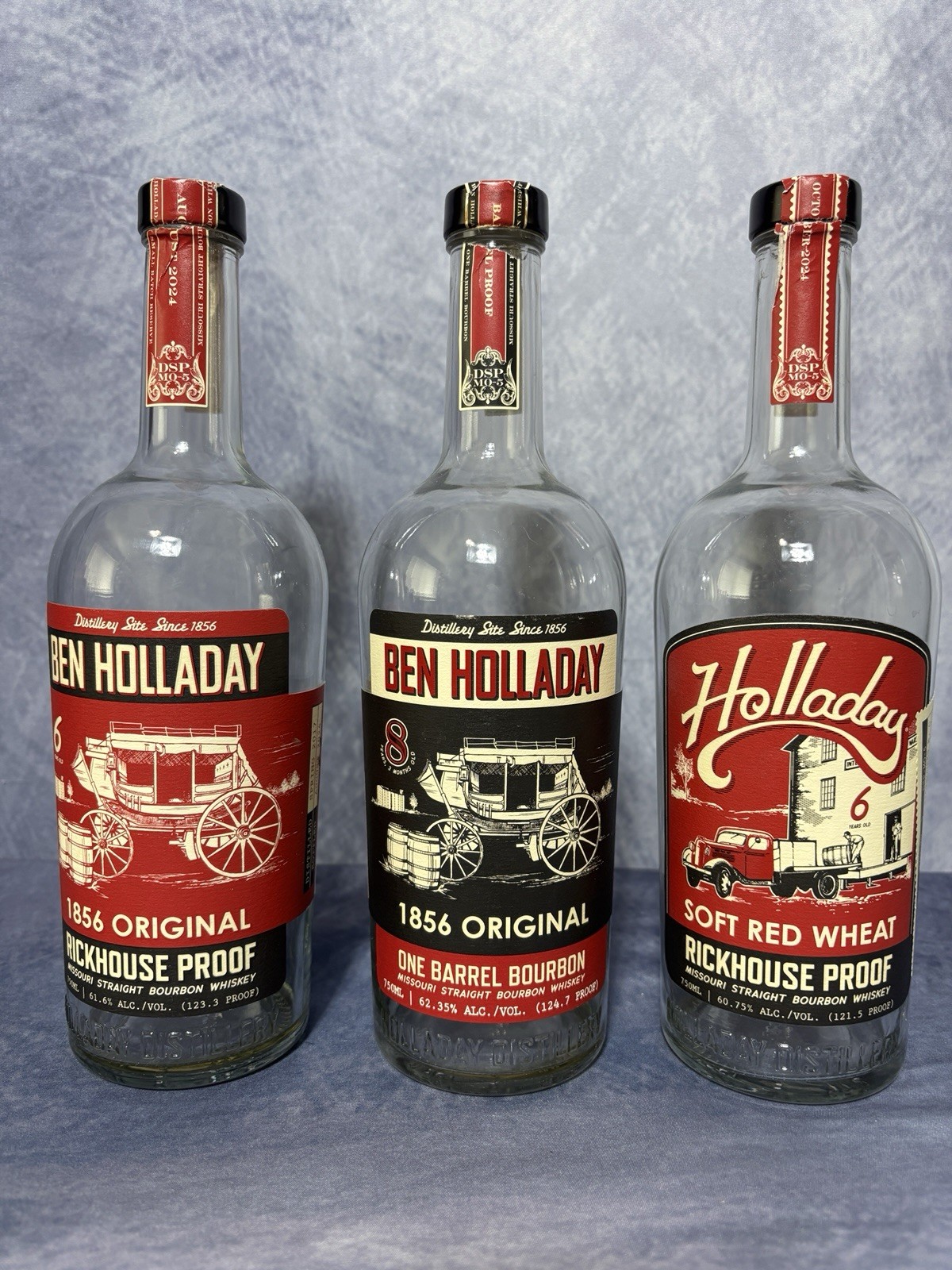 Ben Holladay Missouri Straight Bourbon Whiskey Lot of 3 Decorative Empty Bottle