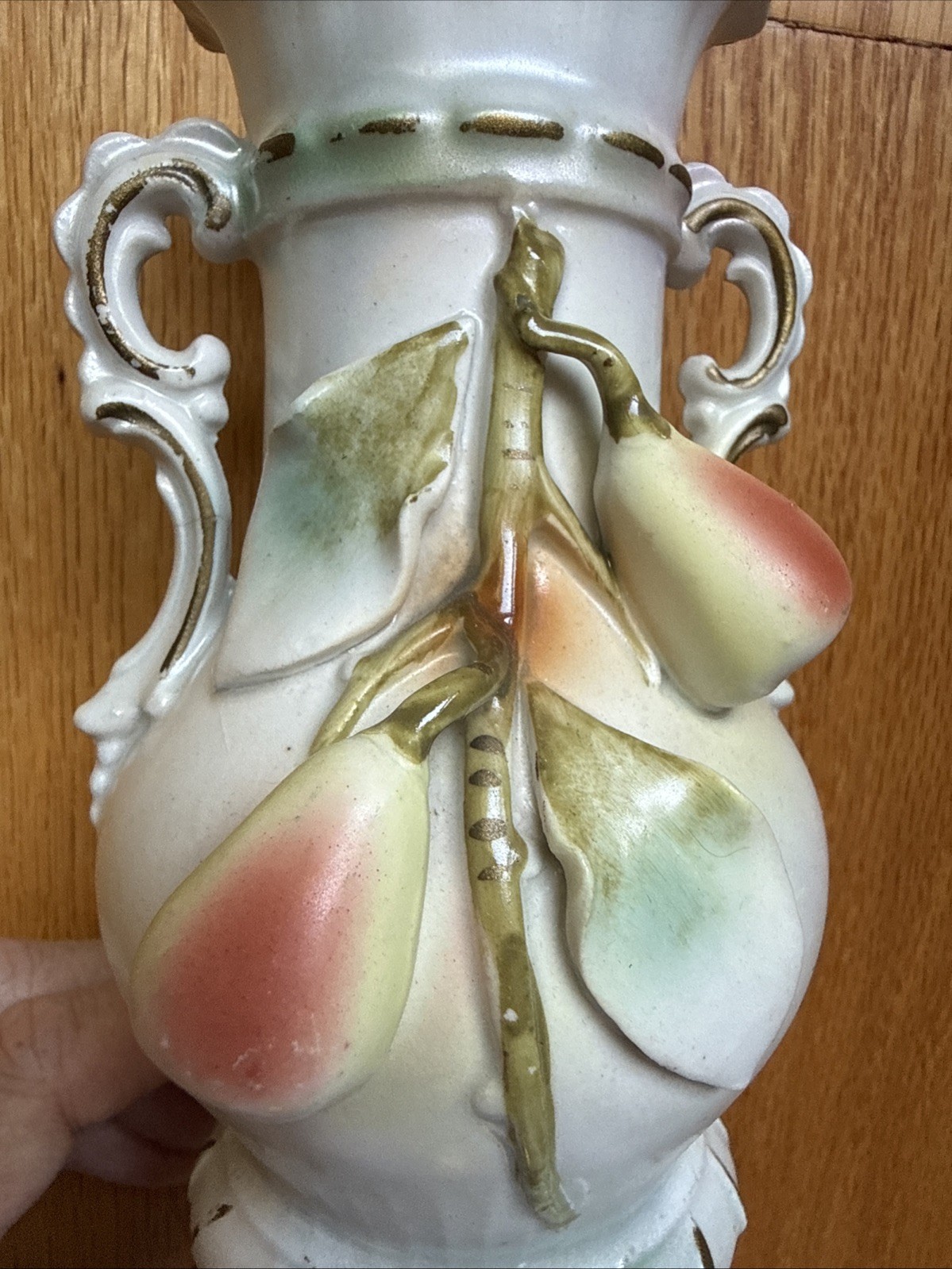 Austrian Porcelain Art Nouveau 9” Vase Handpainted Fruit Relief Beautiful Austrian Porcelain Art Nouveau 9” Vase Handpainted Fruit Relief Beautiful