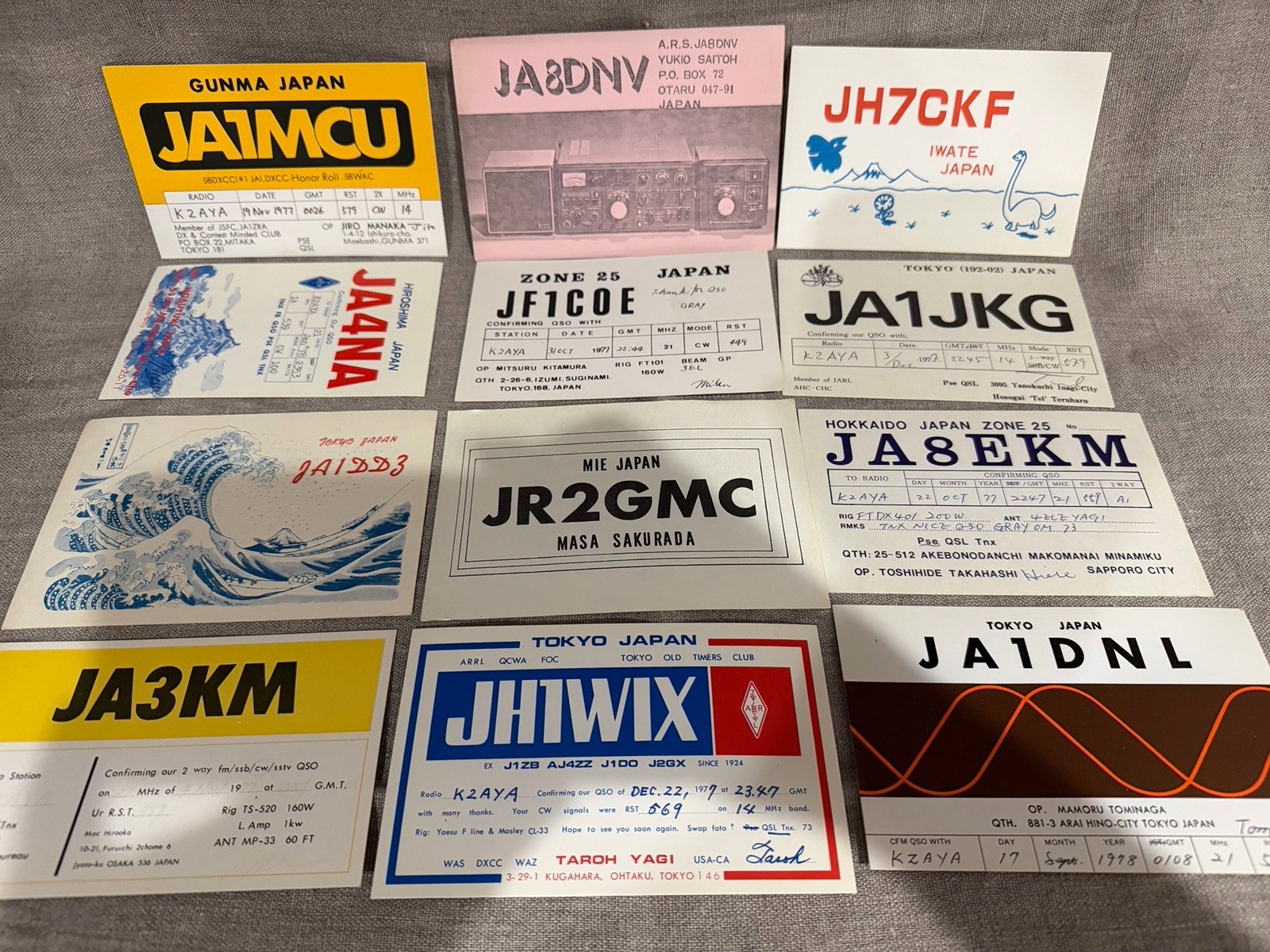 Lot 30 Ham Radio QSL Cards 1970s-80s Japan DX K2AYA + Airmail Cover