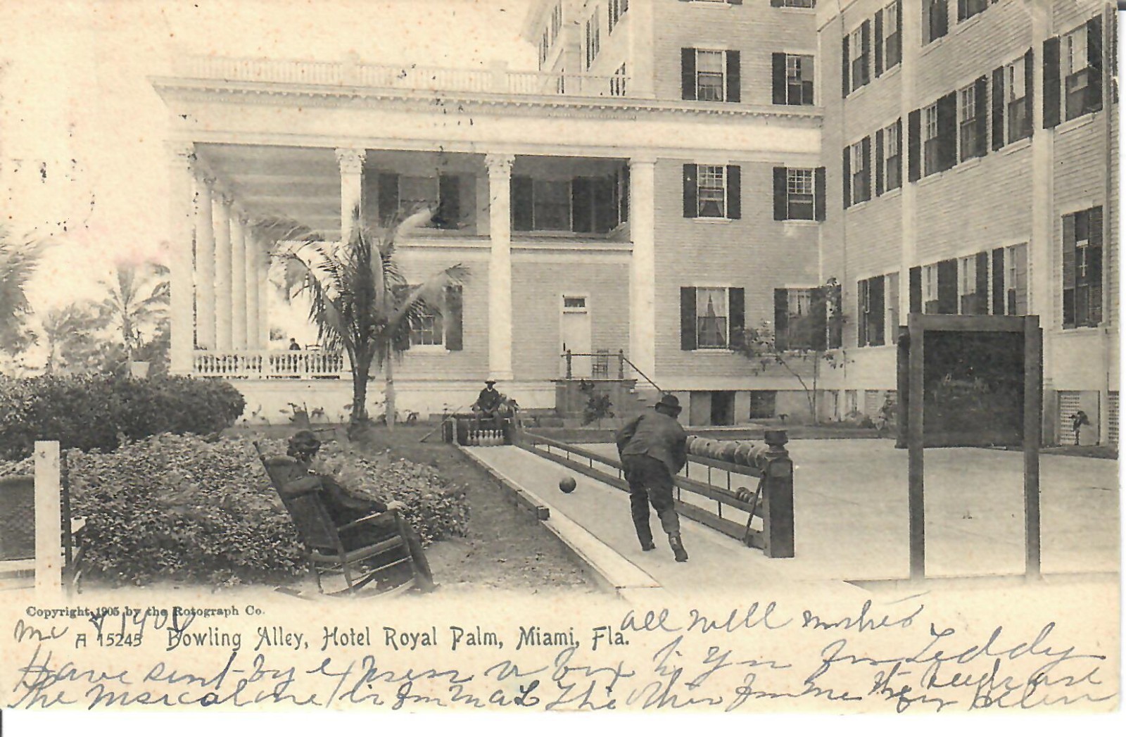 Rare Miami 1908 Royal Palm Hotel Bowling Alley Florida FL PC939