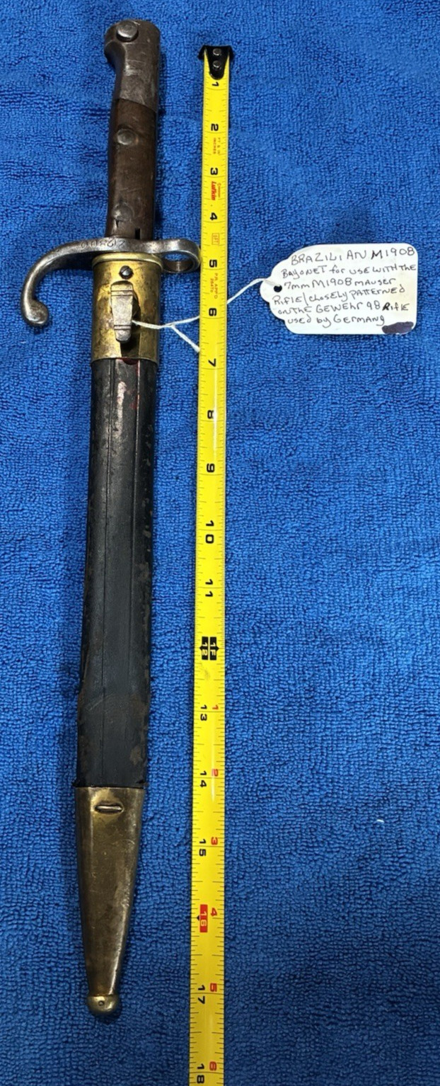 ORIGINAL BRAZILIAN M1908 MAUSER BAYONET AND SCABBARD