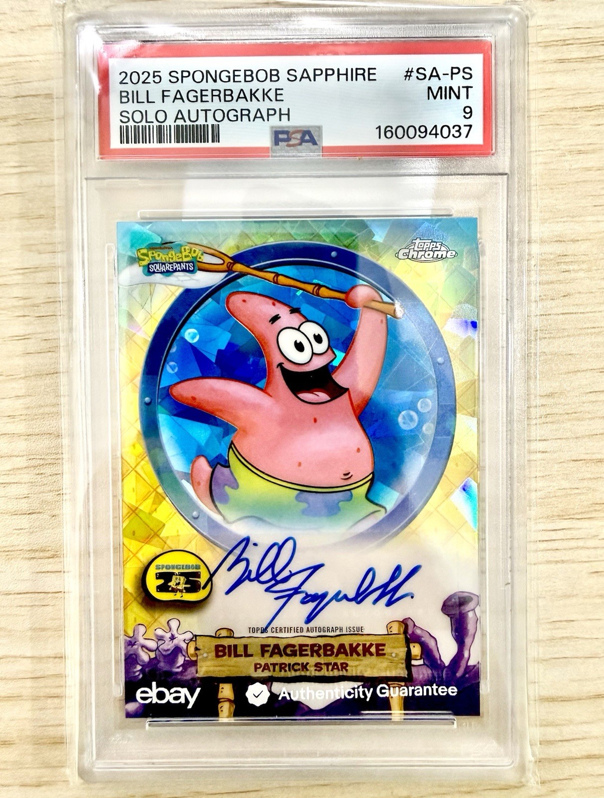 2025 Topps SpongeBob Sapphire Patrick Star Bill Fagerbakke Solo Auto PSA 9
