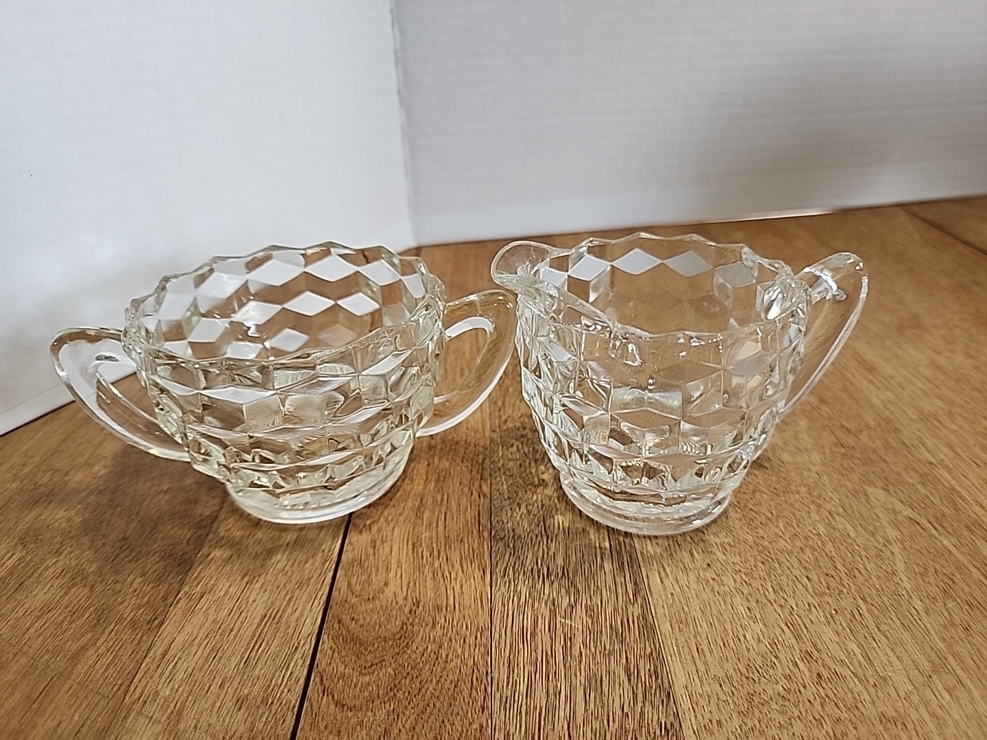 Fostoria American Hexagonal Creamer and Open  Sugar Bowl Set 