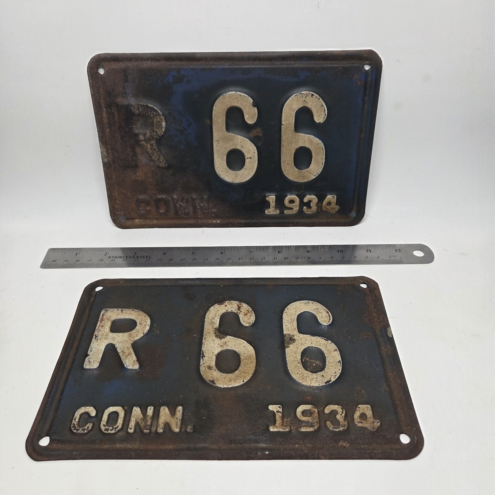 1934 Connecticut License Plates Two Digit #66 Three Character R 66 Matched Pair