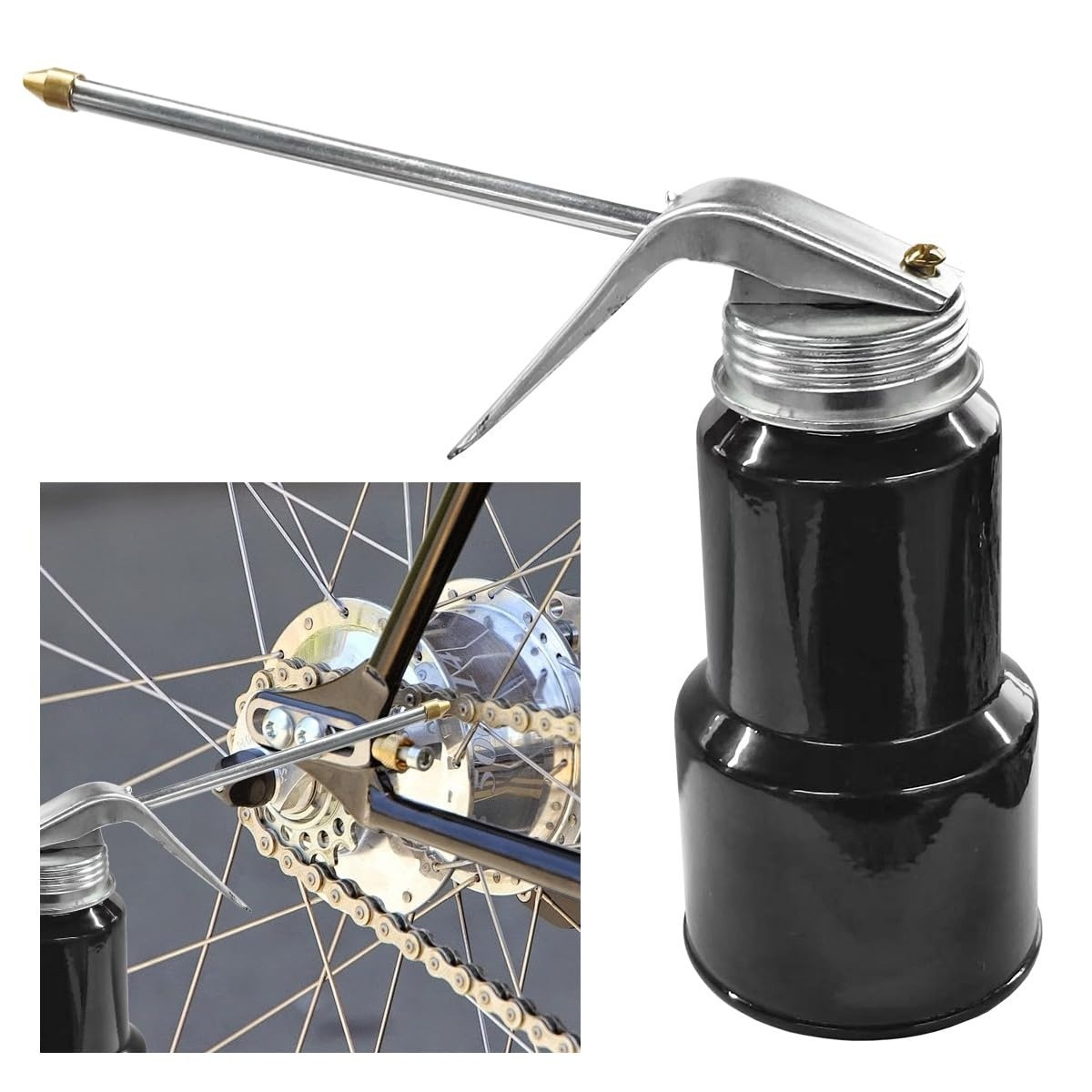 Pump Oiler Can 8OZ 250ML Oil Squirt Can Flexible Metal Spout Press Oiler
