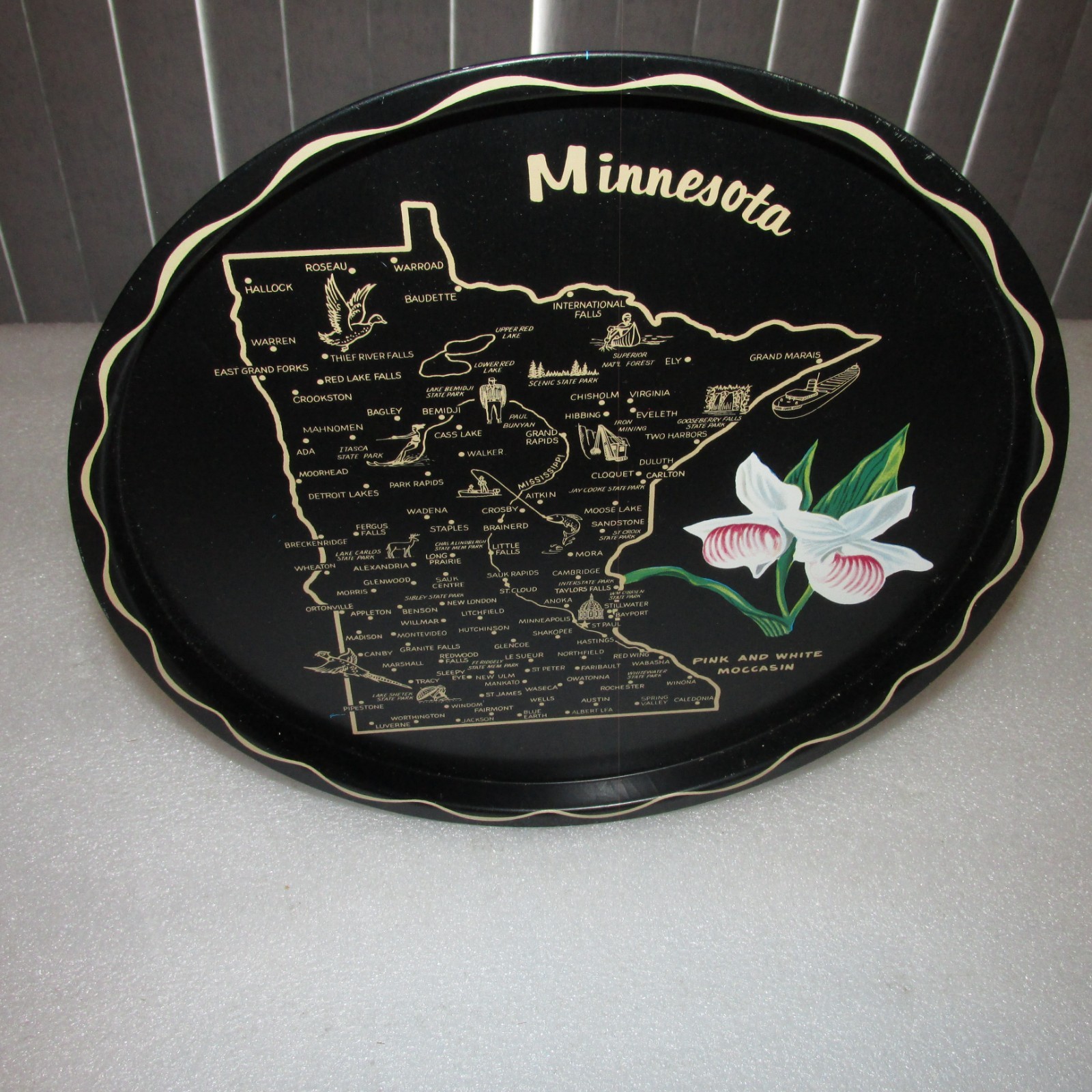 Vintage Minnesota souvenir tray metal round 11\