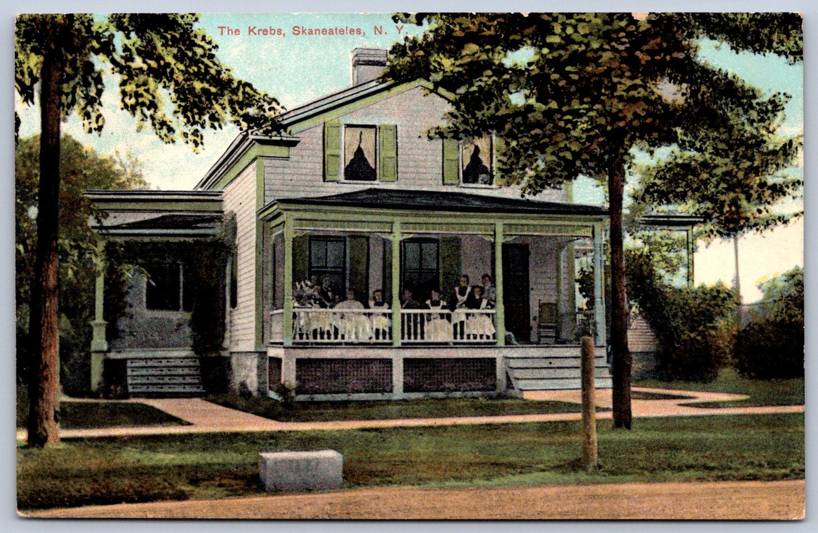 K32/ Skaneateles New York Postcard c1910 The Krebs Home Porch People 1241