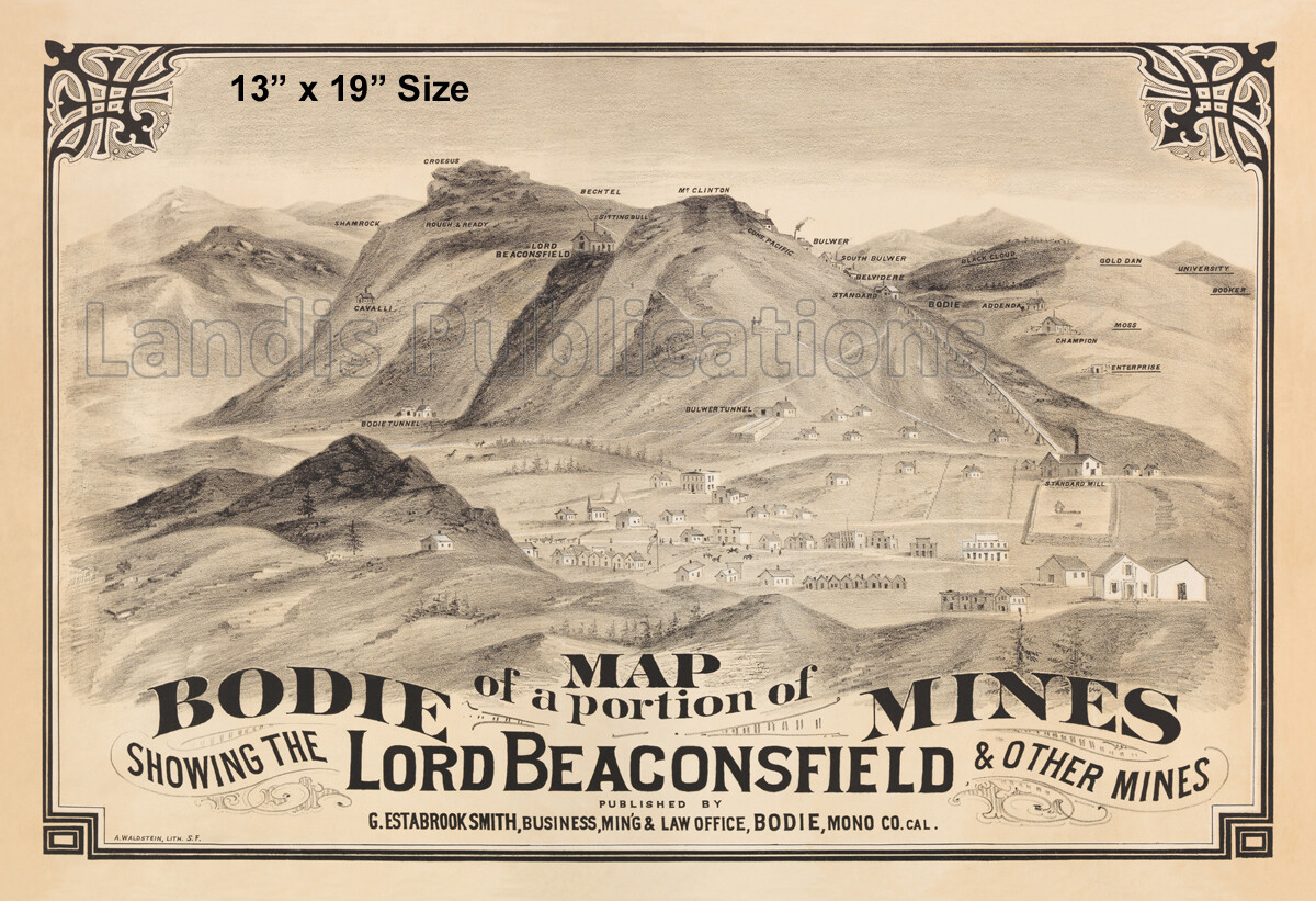 Bodie California Mining Map Litho Circa 1878 Vintage-Style Poster
