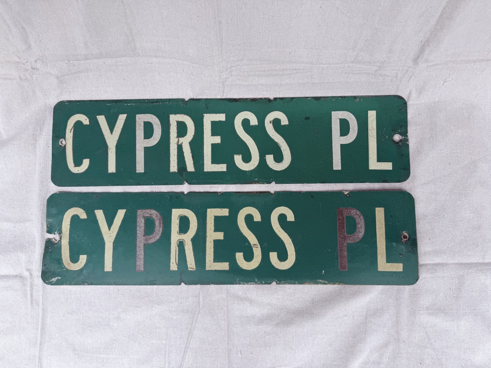 Vintage NYC CYPRESS PL Bronx Street Sign Double Sided Pair Original New York