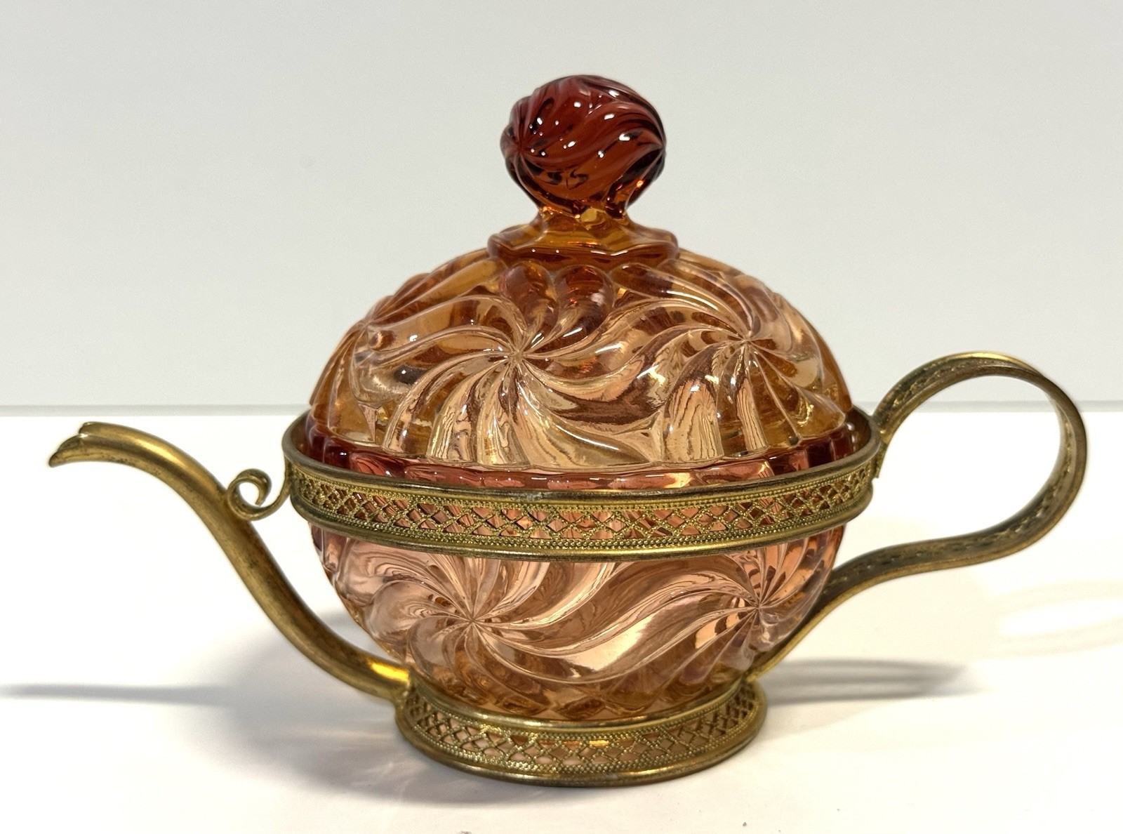 Antique Baccarat France Glass And Gilt Ormolu Teapot Form Vanity Dresser Jar Box Antique Baccarat France Glass And Gilt Ormolu Teapot Form Vanity Dresser Jar Box