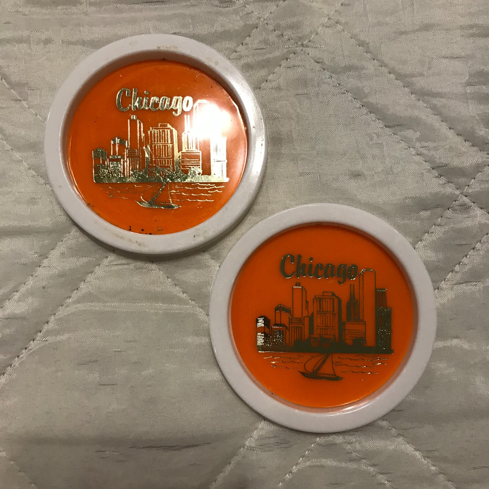 2 Vintage Chicago plactic coasters made in USA