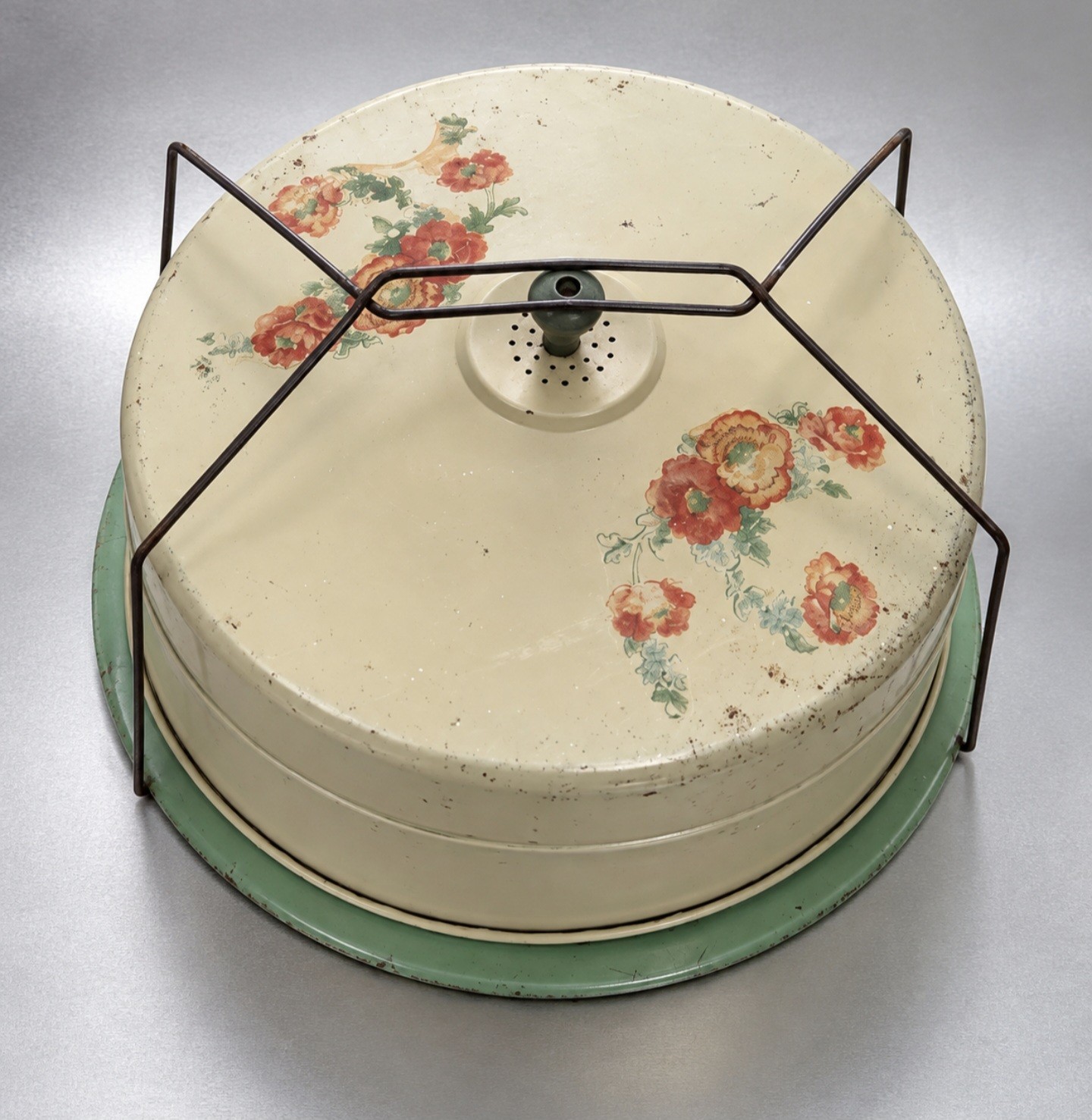 Vtg 1930s Hall\'s Orange Poppy Metal Cake/Pie Carrier w/ Locking Handle, USA