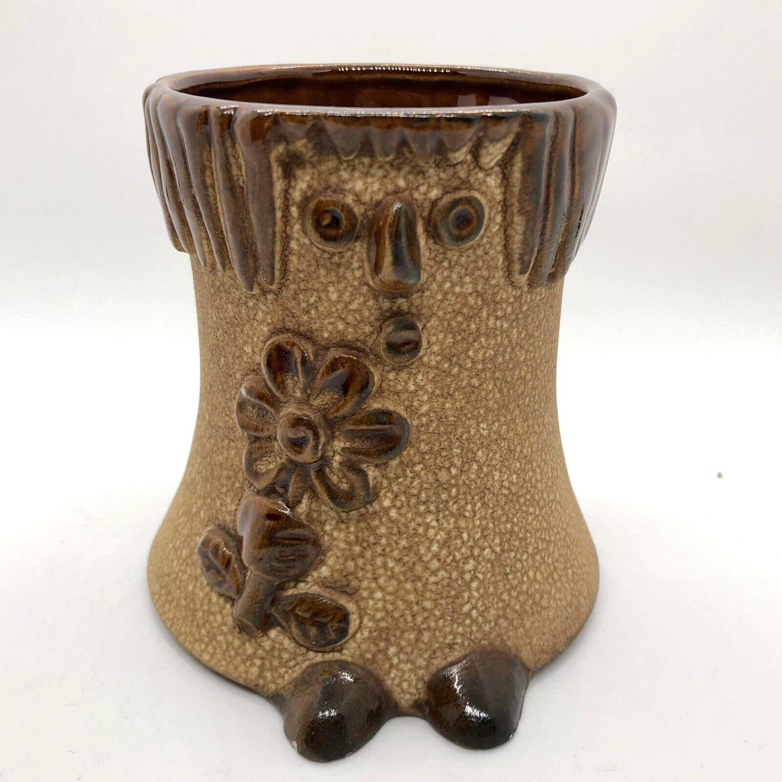 Royal Haeger MCM Woman with Flower Vase Brown Textured Peel Vintage 