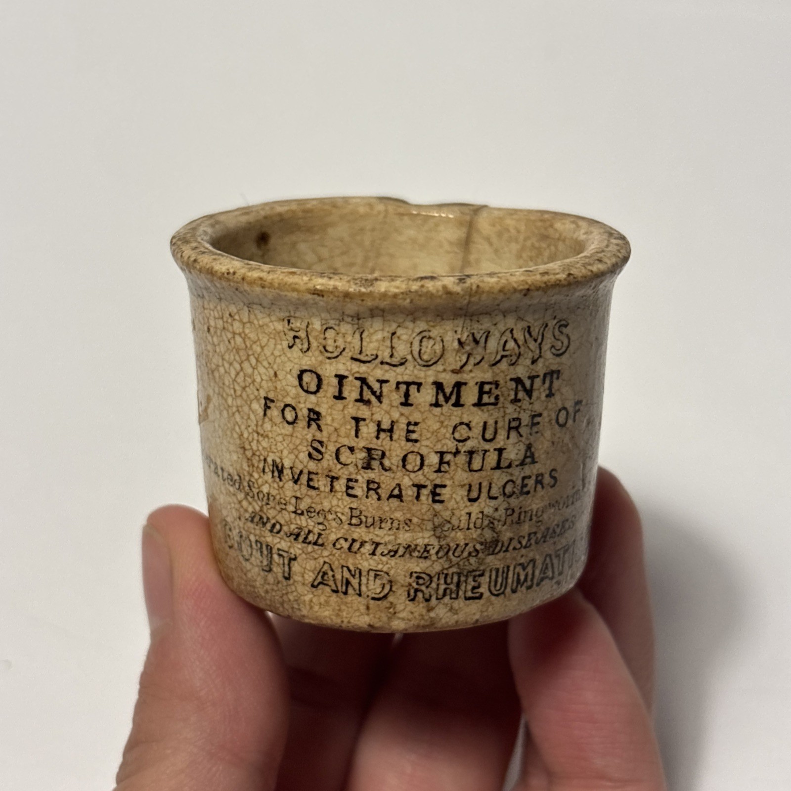 Antique Holloway\'s Ointment Dispensing Pot Crock Rare Early Pre 1850s Medicine
