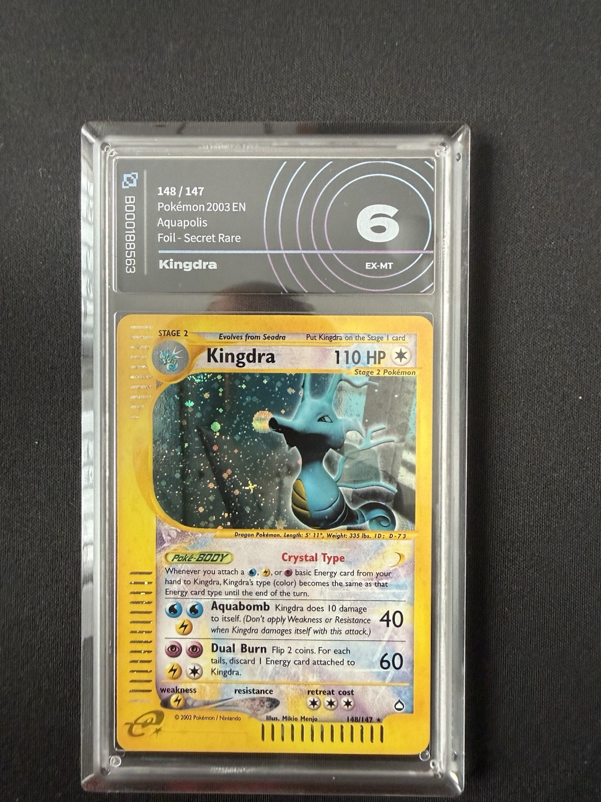 Pokemon Kingdra 148/147 Aquapolis 2003 EN Foil Secret Rare Graded 6