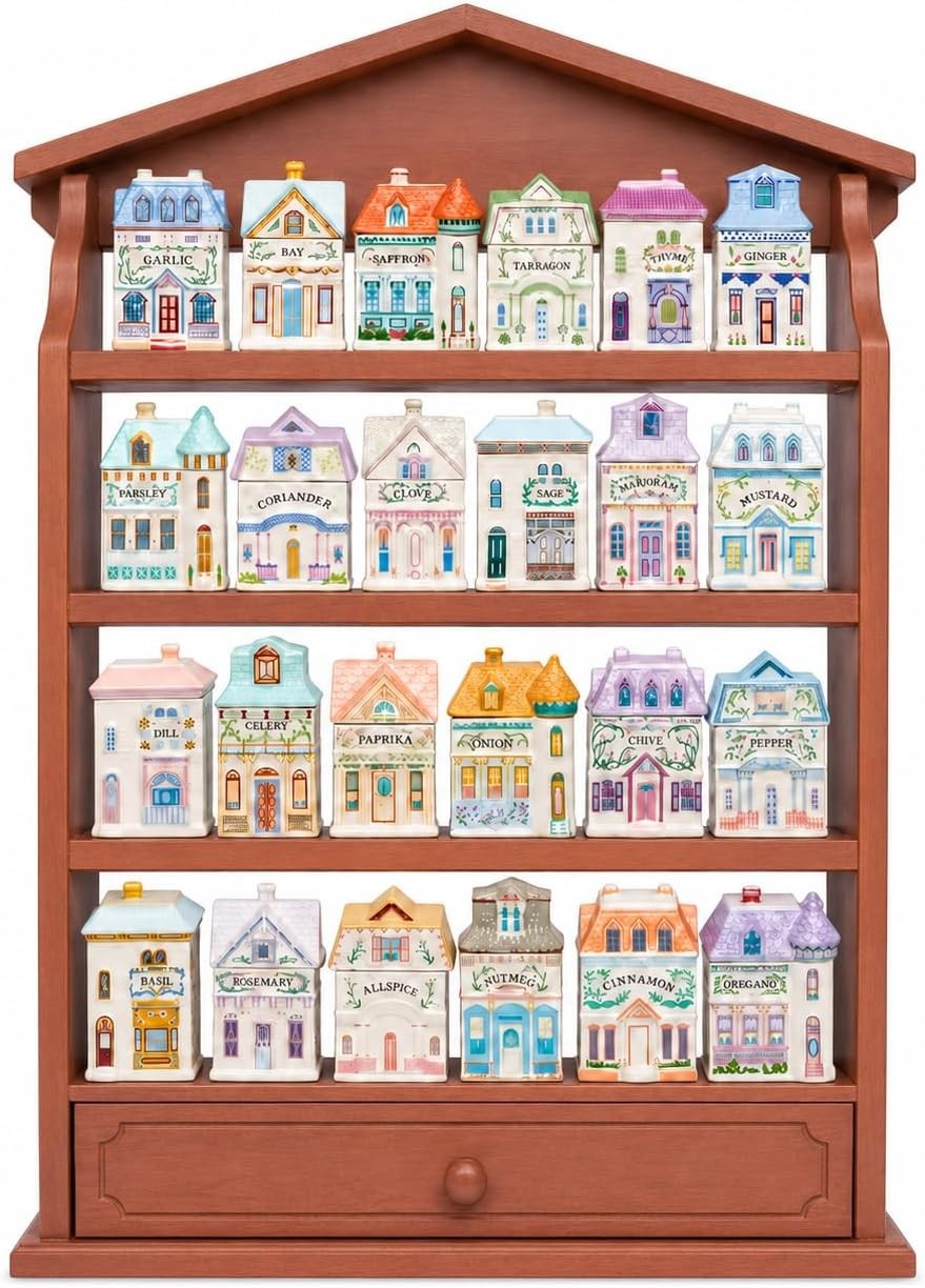 1989S Vintage Spice Village Wooden Rack - Village Spice House Wall-Mounted Displ 1989S Vintage Spice Village Wooden Rack - Village Spice House Wall-Mounted Displ