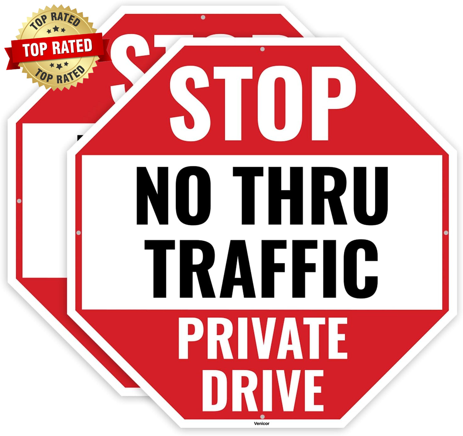 2PC No Thru Traffic Private Drive Sign, 12 X 12 Inches - Aluminum - No through T