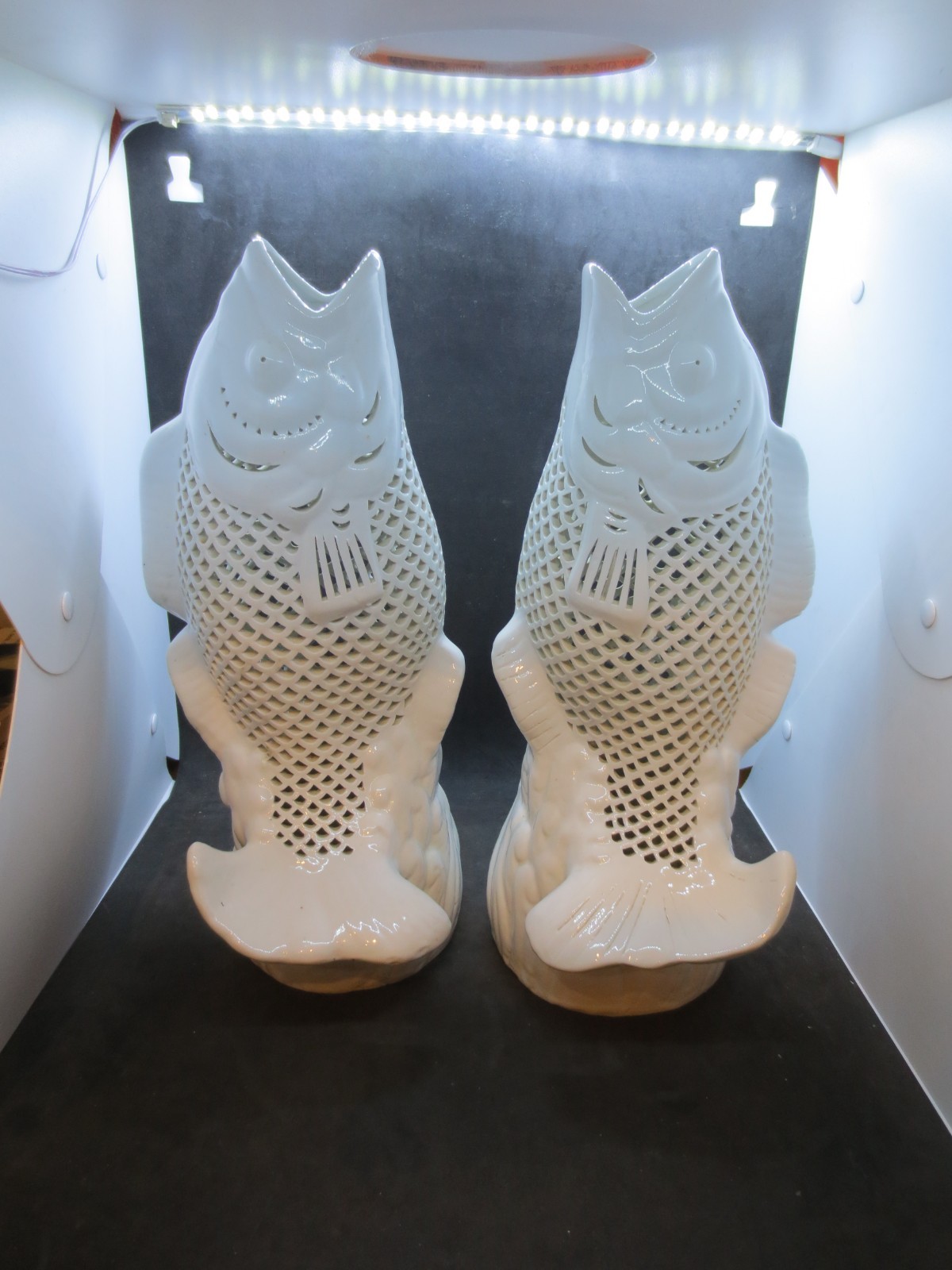 Vintage Oriental Mid-Century Blanc de Chine Koi Fish Vases - Set of 2