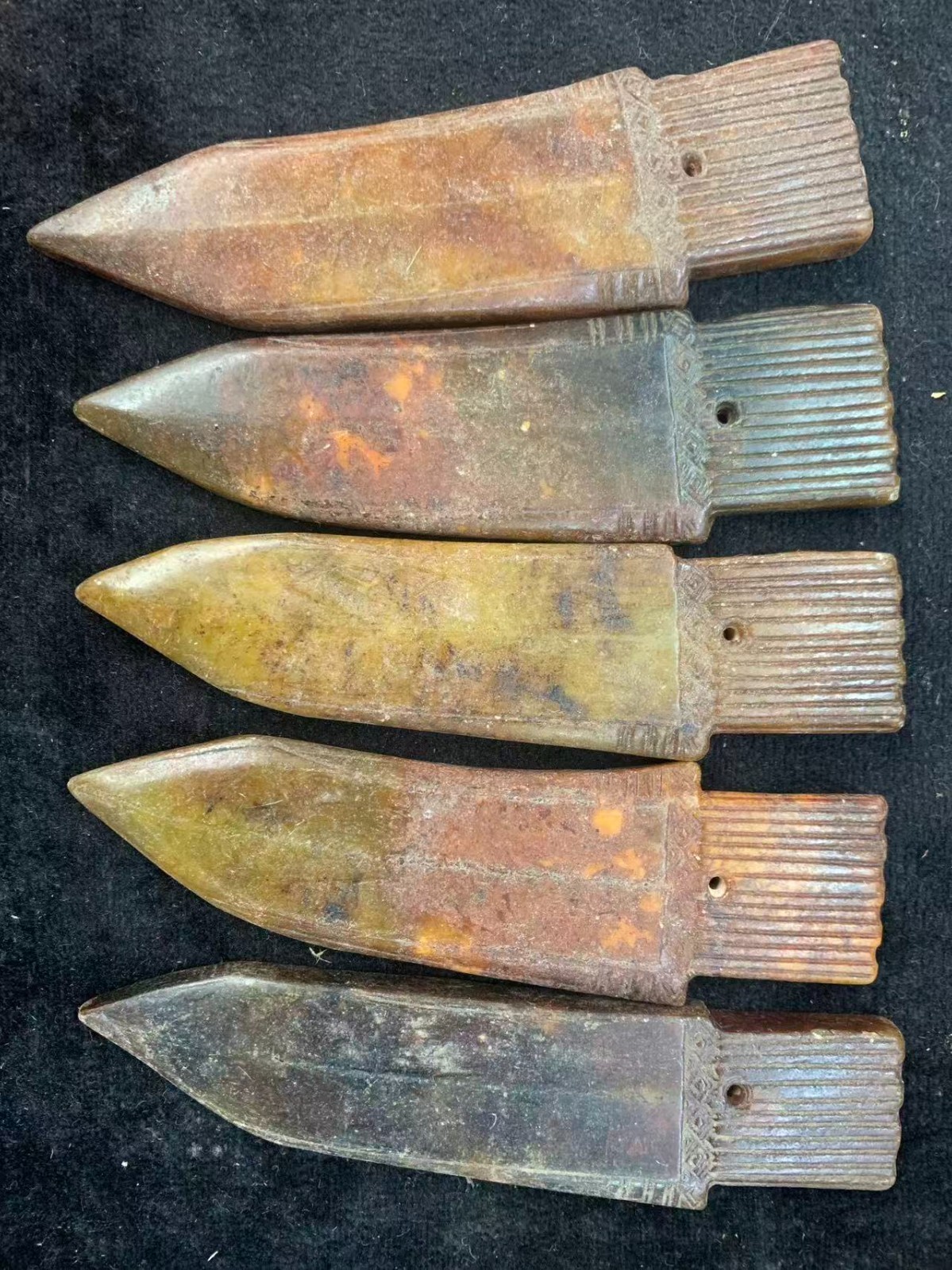 5Pcs Rare Chinese Old Jade Hand Carved Weapon Pendants
