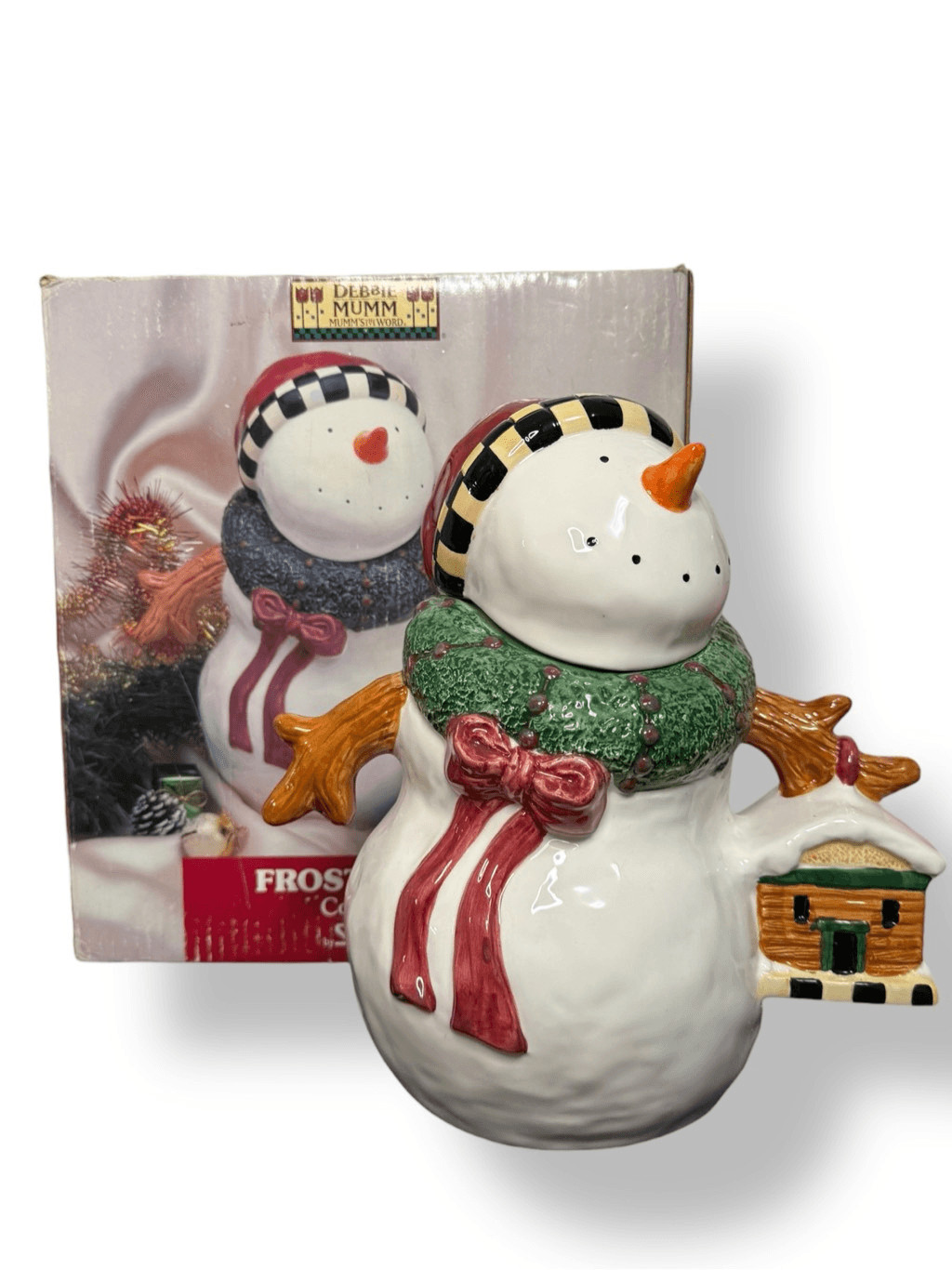 Vintage 1998 Debbie Mumm Frosty Folks Snowman Cookie Jar Christmas Sakura