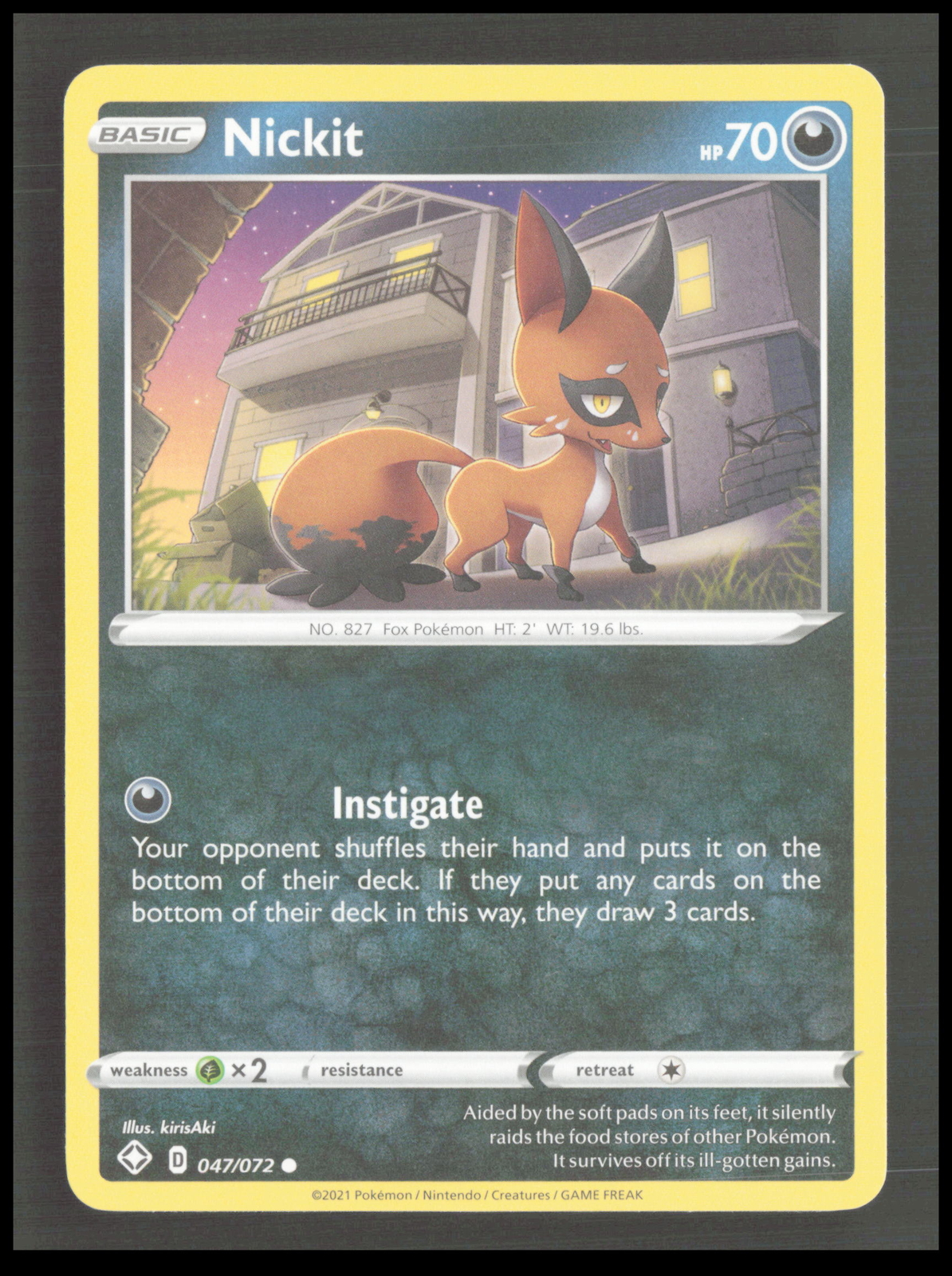 Nickit 047/072 Common SWSH01 Sword & Shield Base Set Pokemon TCG Card CB-1-2-C-1