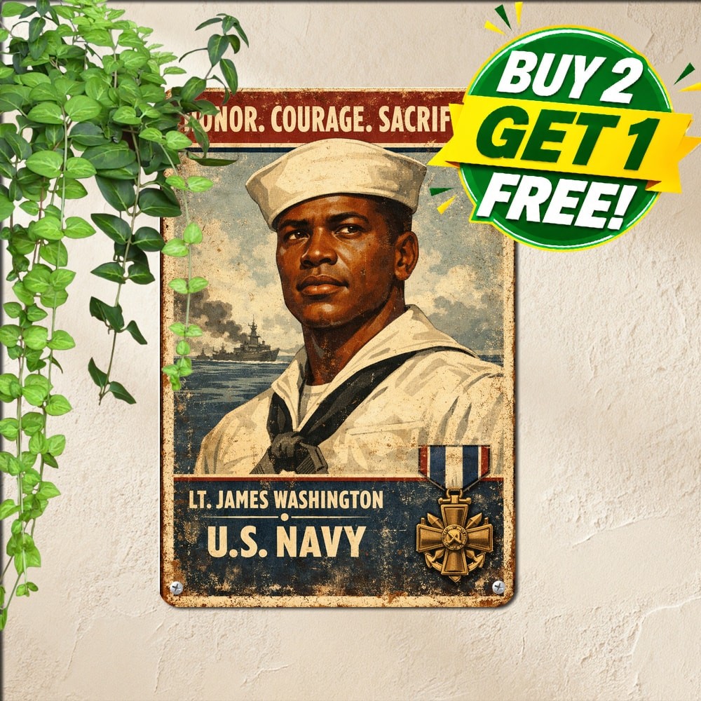 WWII Hero Propaganda Metal Sign Vintage Military History Decor Plaque 8x12