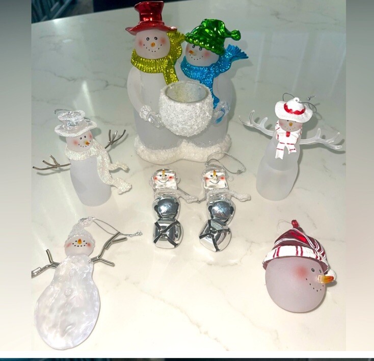Vintage Frosted Glass Snowman Figurine Bundle Of 7