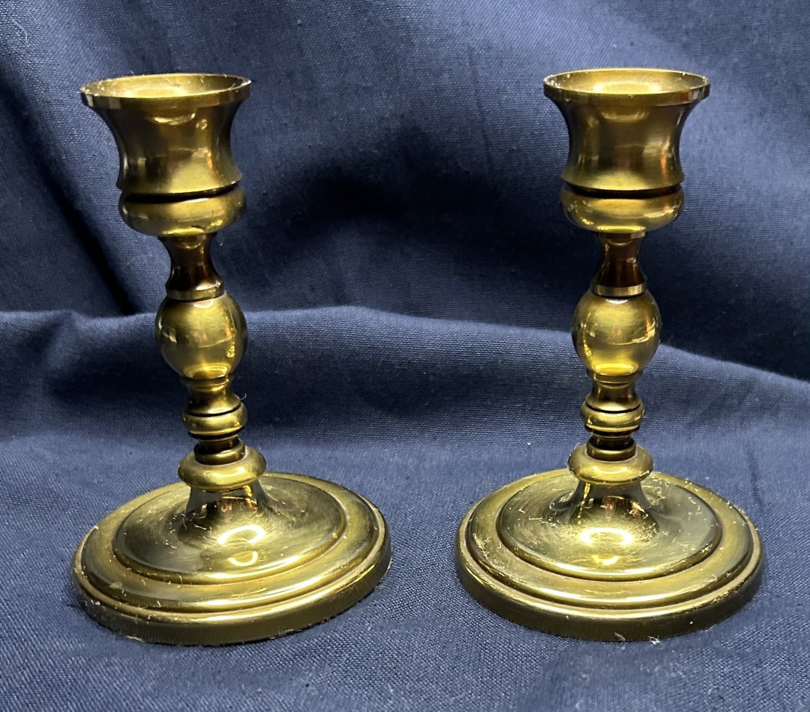 VINTAGE Brass Candlestick Holders Colonial Revial, Baldwin USA 4 1/2 tall