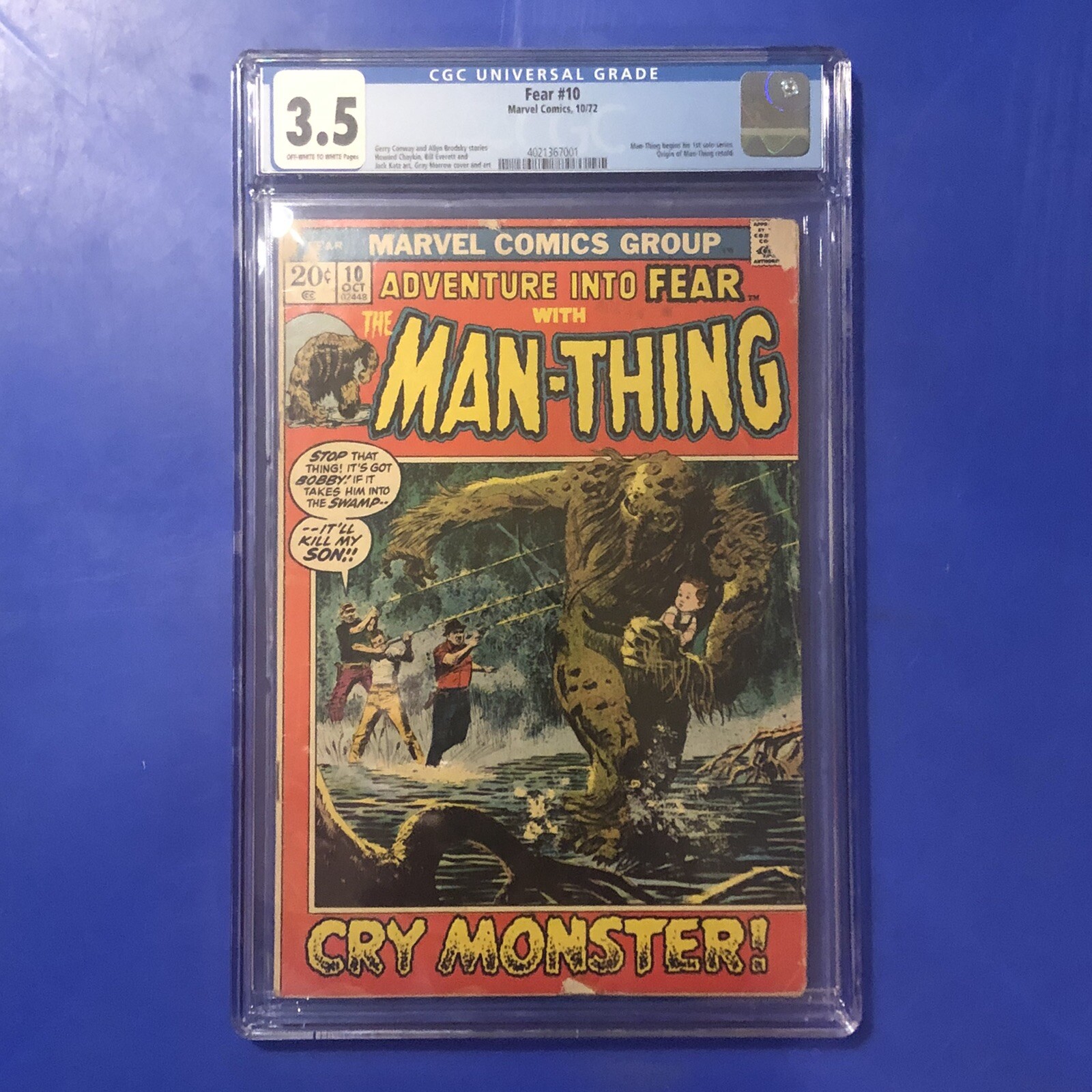 ADVENTURE INTO FEAR 10 CGC 3.5 1st ORIGIN & SOLO APPEARANCE MAN-THING COMIC 1972