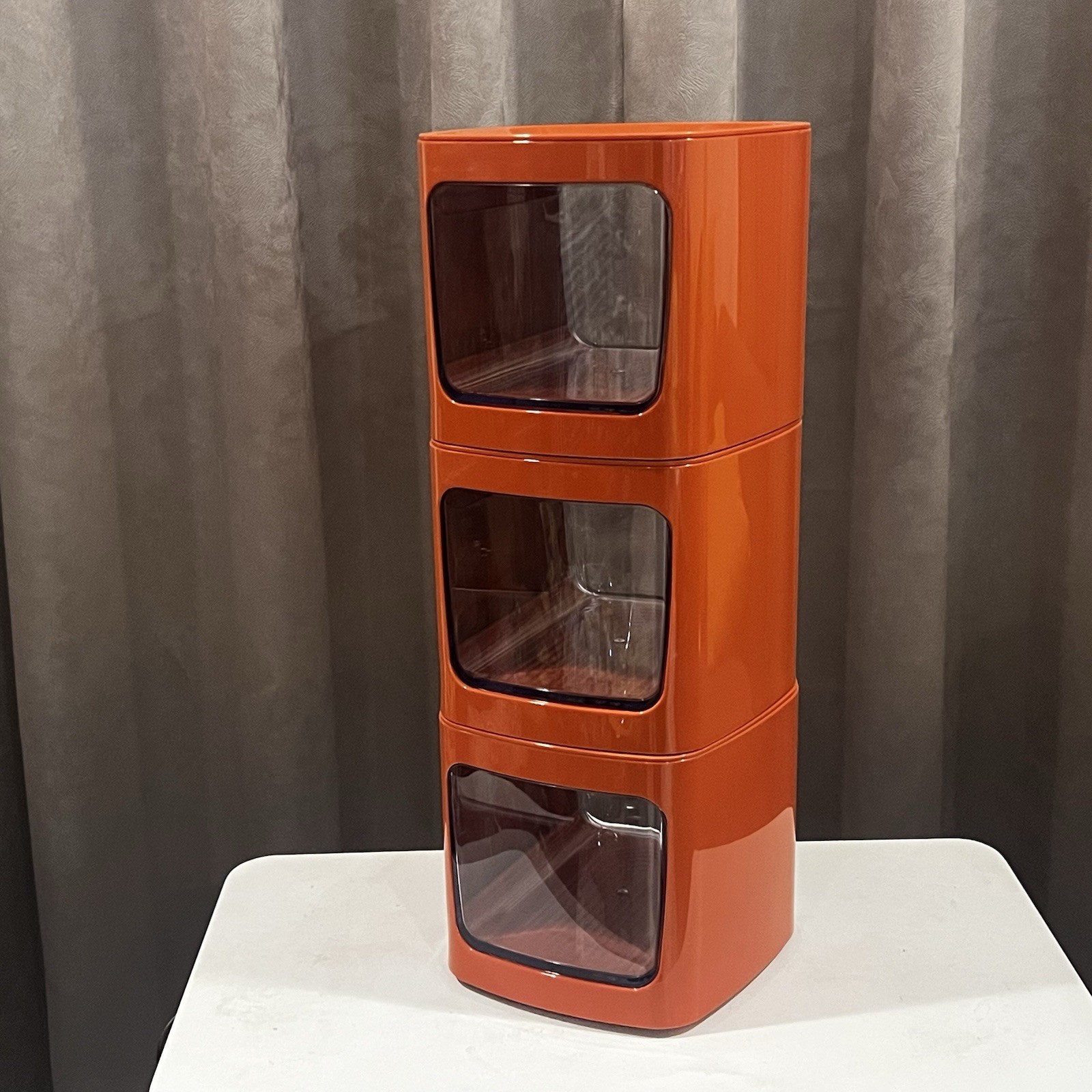 Lot Of 3 Orange Morden Space Age Style Modular Desk Drawer  flowerpot