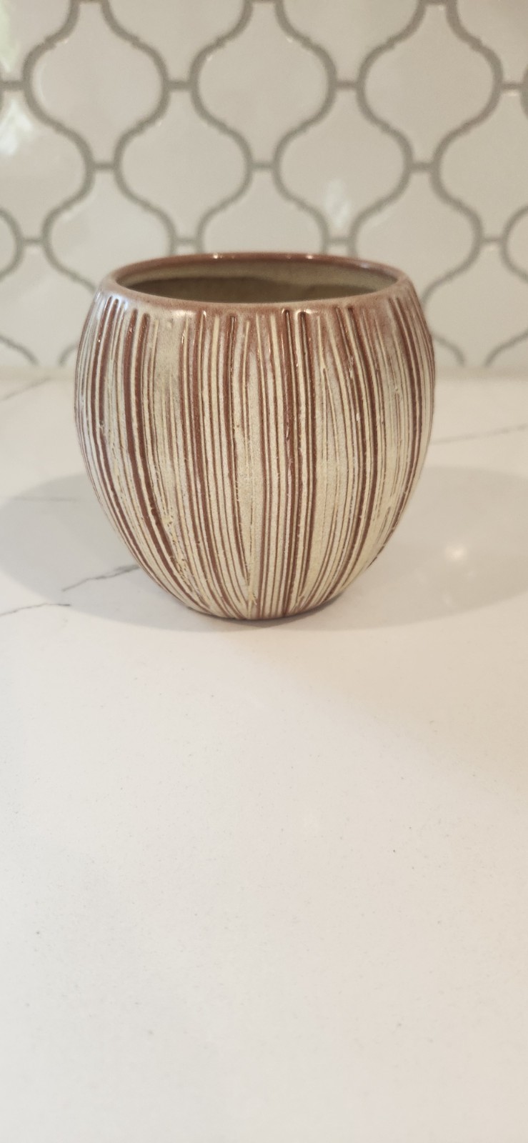 Vtg Mid Century Frankoma Pottery T7 Brown Coconut Tiki Style Cup Vase Planter