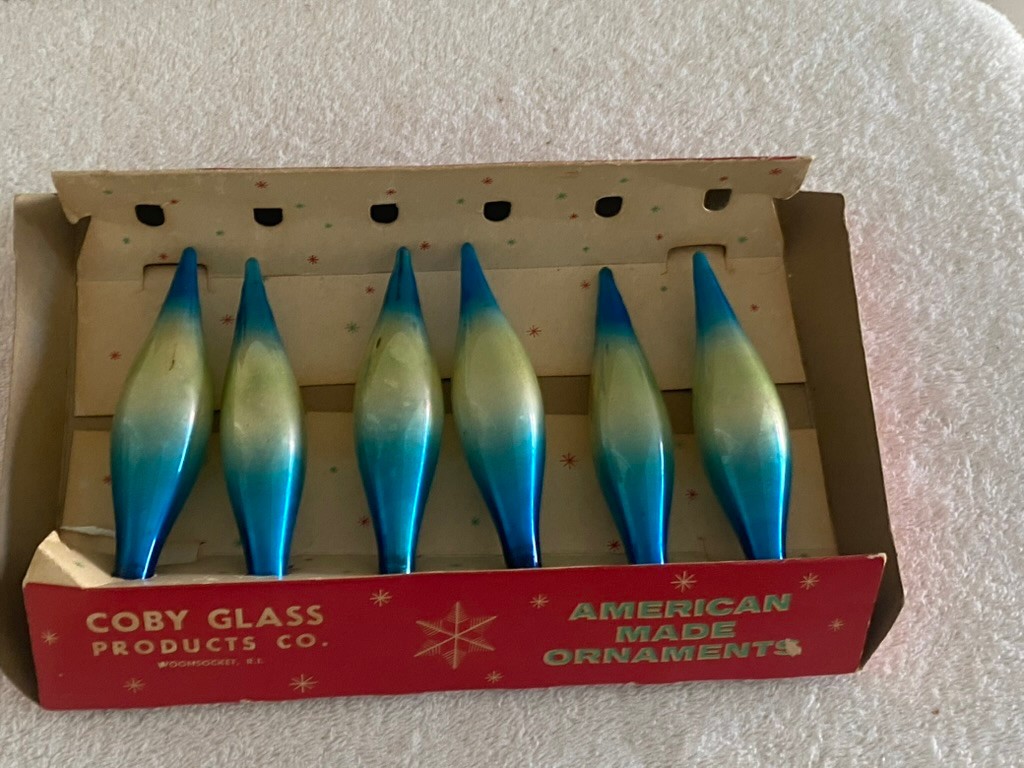 VTG Coby Teardrop Ornaments Teal Ombre Set of 6