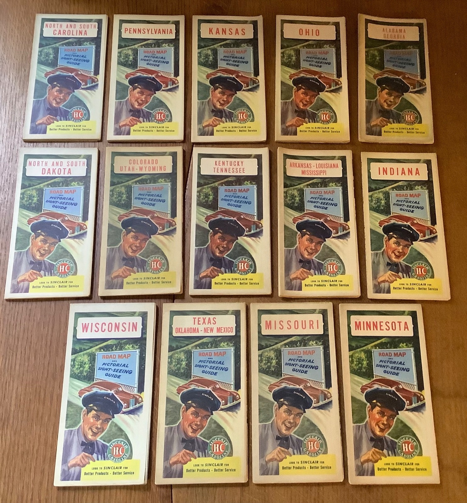 Lot of 14 Vintage Sinclair Road Maps 1940's-1960's Gas Station Ephemera RARE