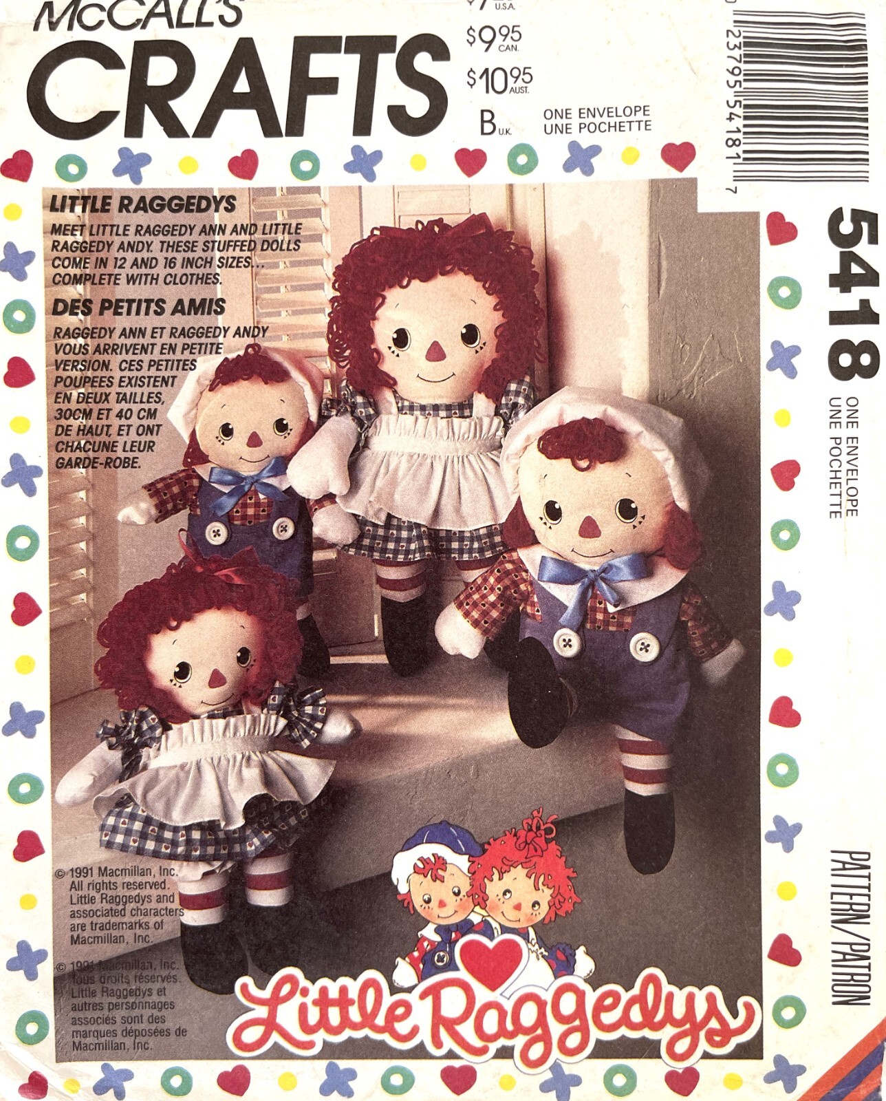 1990\'s McCall\'s Little Raggedy Doll, Clothes,Transfer Pattern 5418 Size 12\