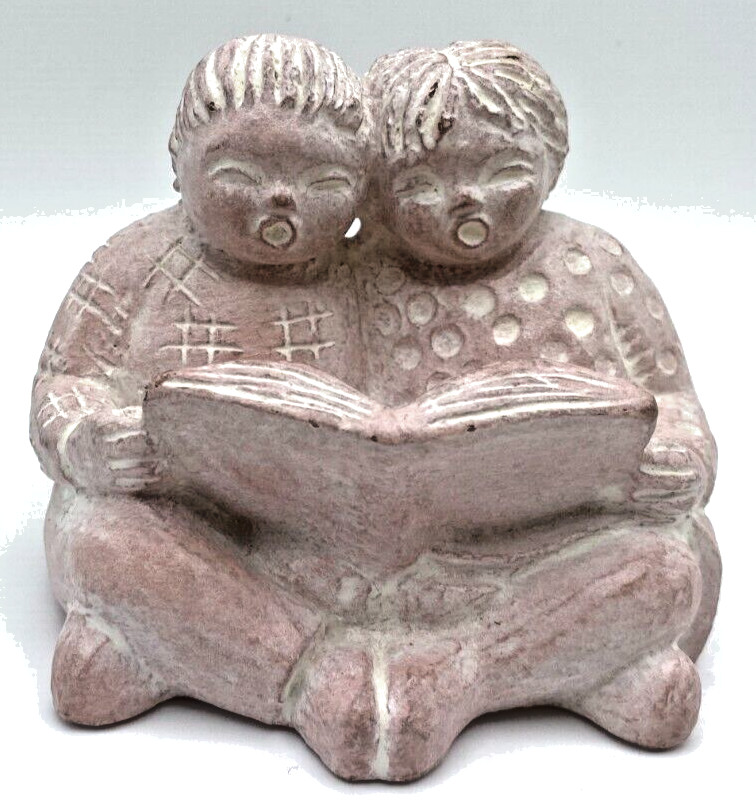 Isabel Bloom 1994 Children Reading Light Rose Concrete Sculpture Bloom Signature