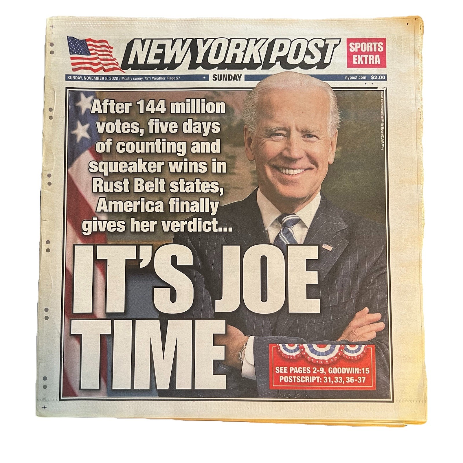 November 8 2020 New York Post - Its Joe Time Biden Beats Trump Election