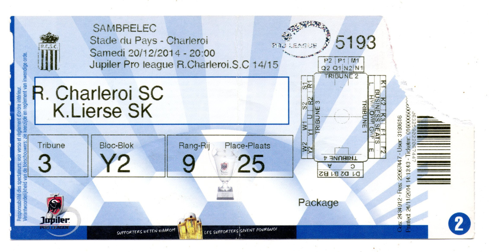 Ticket BEL SC Charleroi v Lierse SK 20/12/2014