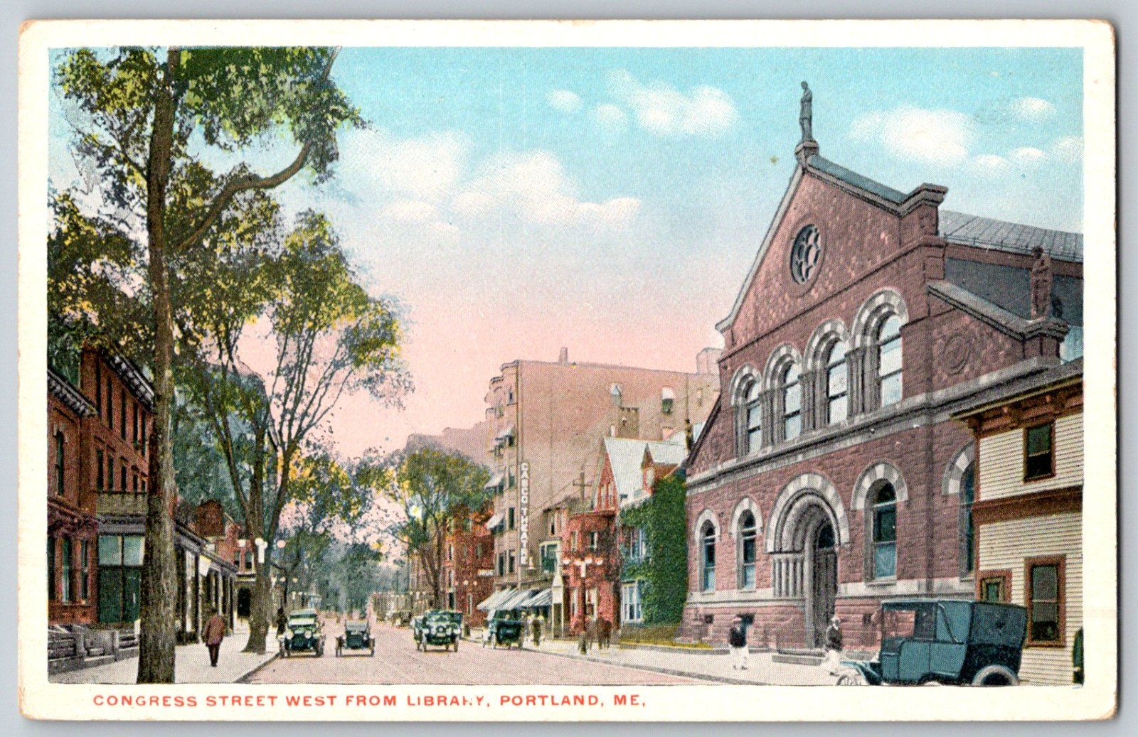 ME Maine Portland  Congress Street West from Library c1915 vintage Postcard