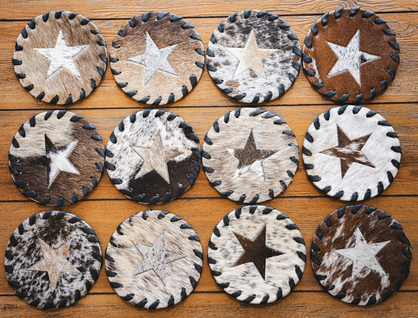 Cowhide Coaster Star Assorted - SET OF 12 Cowhide Coaster Star Assorted - SET OF 12
