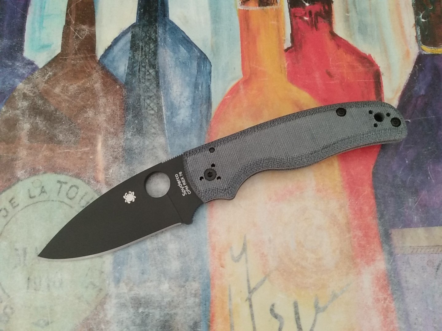 Spyderco Shaman , Black CPM-Rex76 Plain Blade,  Blue Jeans Micarta Handle