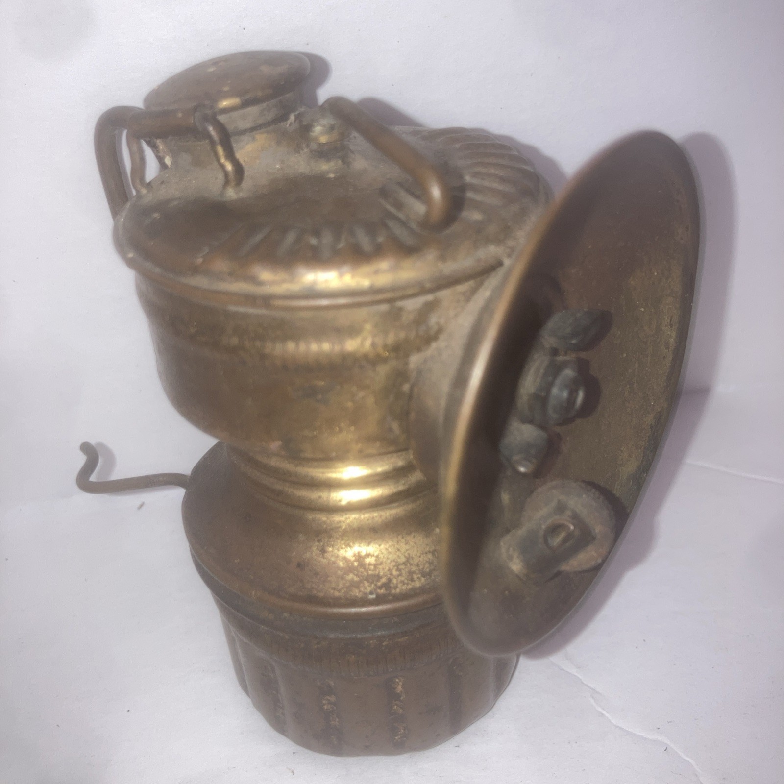 Antique Guy\'s Dropper Brass Carbide Mining  Lantern Shanklin Mfg. Co. Illinois